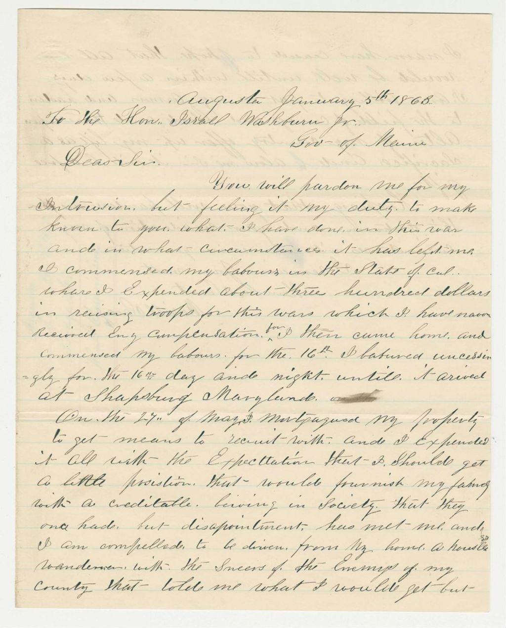 Miniature of Merrill Savage writes Governor Washburn requesting a commission