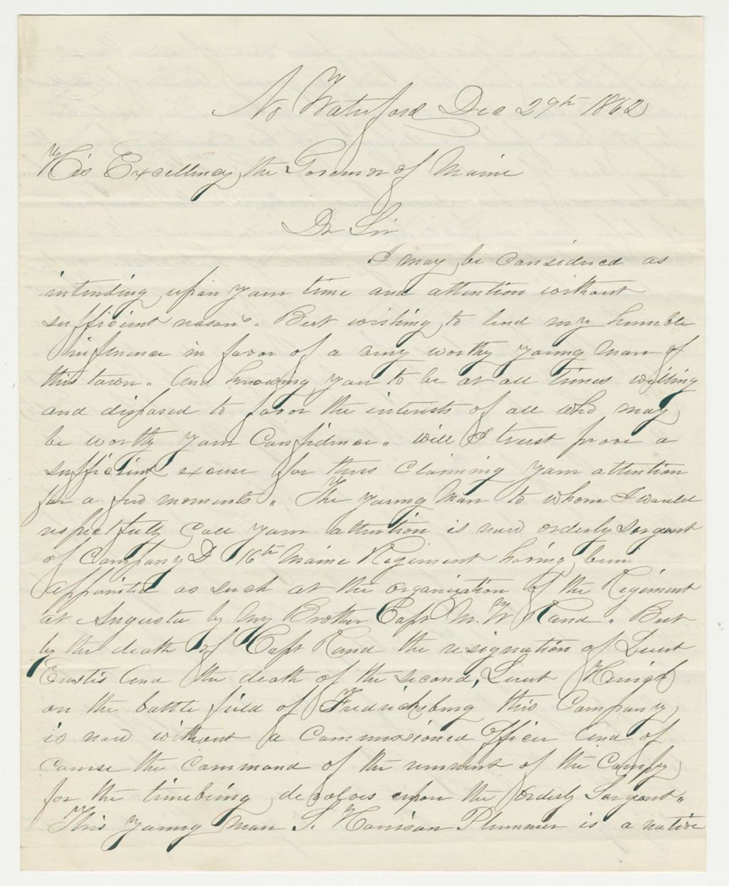 Miniature of S.B. Rand recommends Sergeant S.H. Plummer for promotion