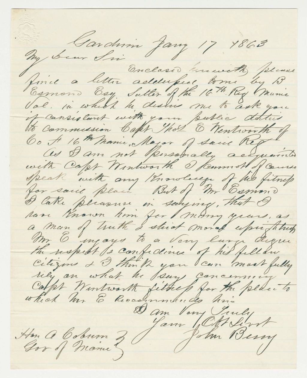 Miniature of John Berry supports Bernard Esmond's recommendation of Thomas Wentworth