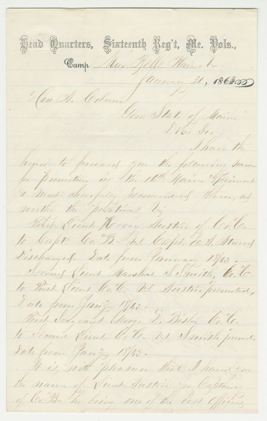 Miniature of Colonel Charles Tilden recommends men for promotion
