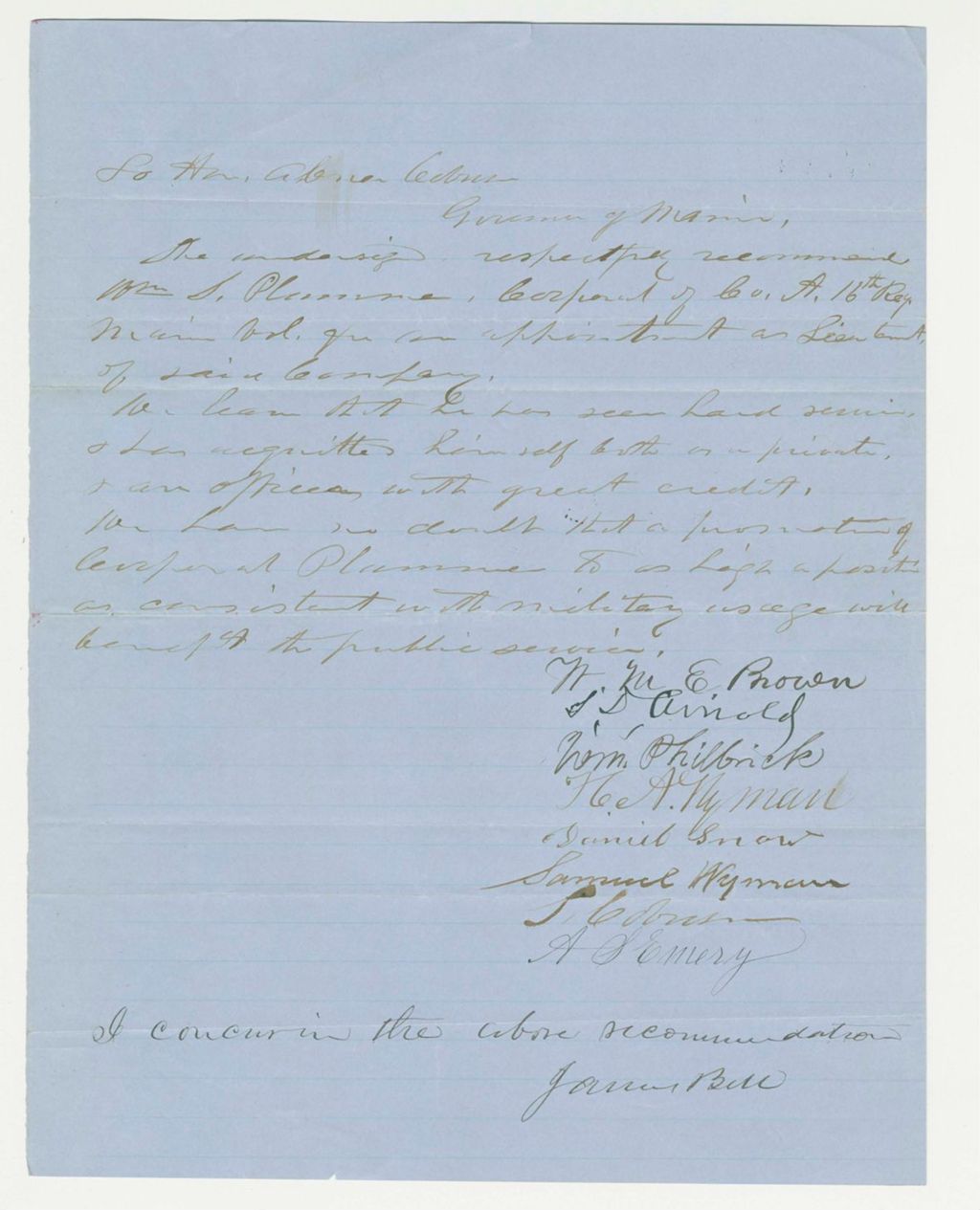 Miniature of James Bell and others recommend Corporal Plummer for promotion