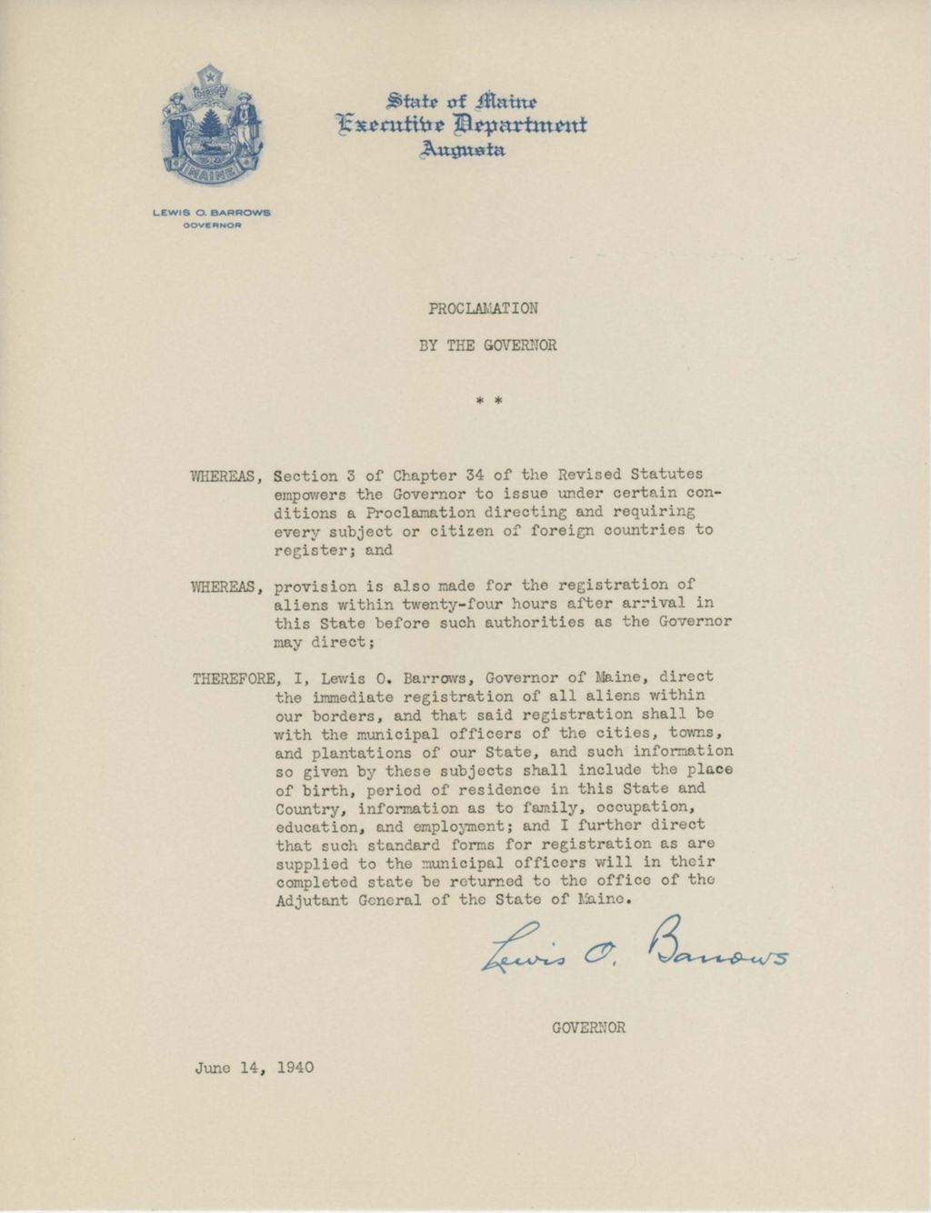 Miniature of Governor_Barrows_Proclamation_Alien_Registrations_14_June_1940