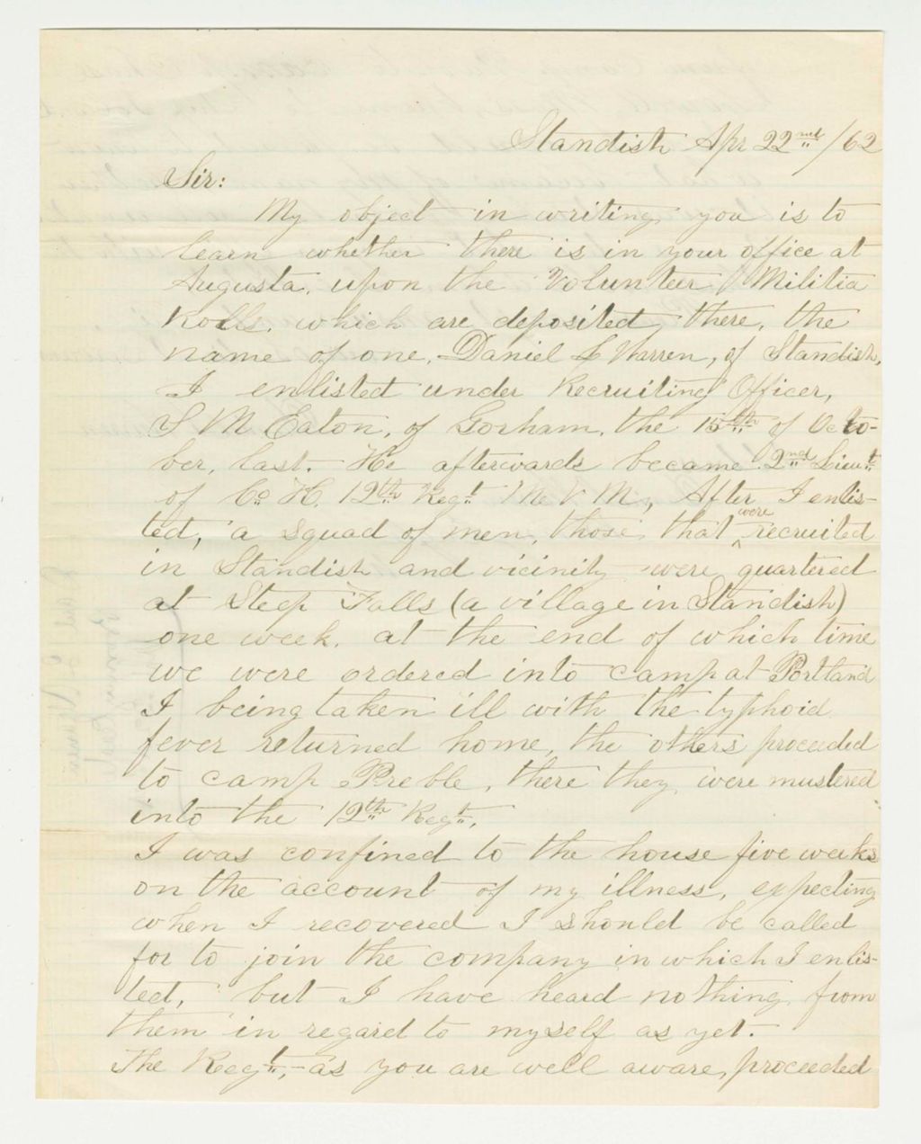 Miniature of Daniel Warren inquires about his status