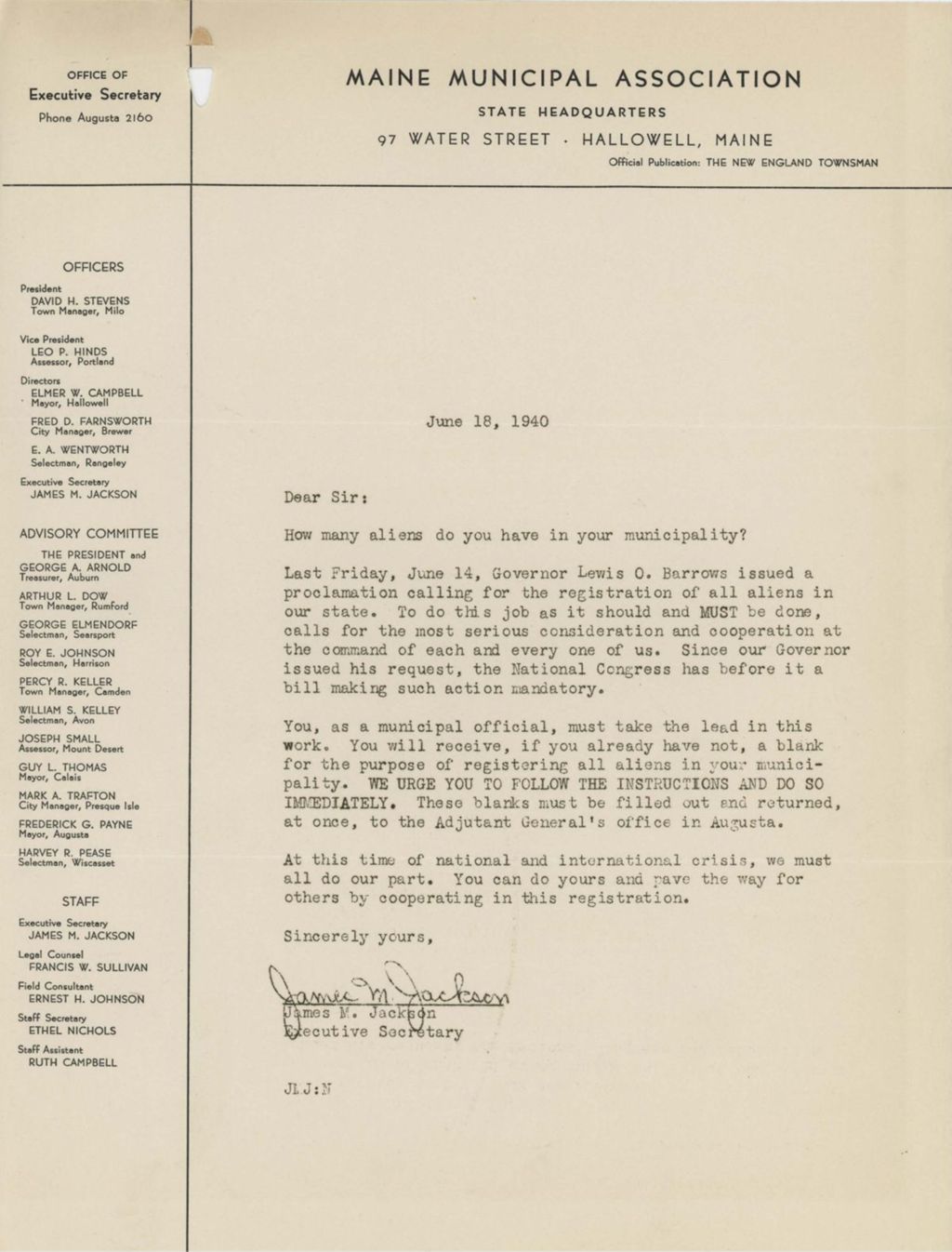Miniature of Letter_to_Maine_Municipal_Association_18_June_1940