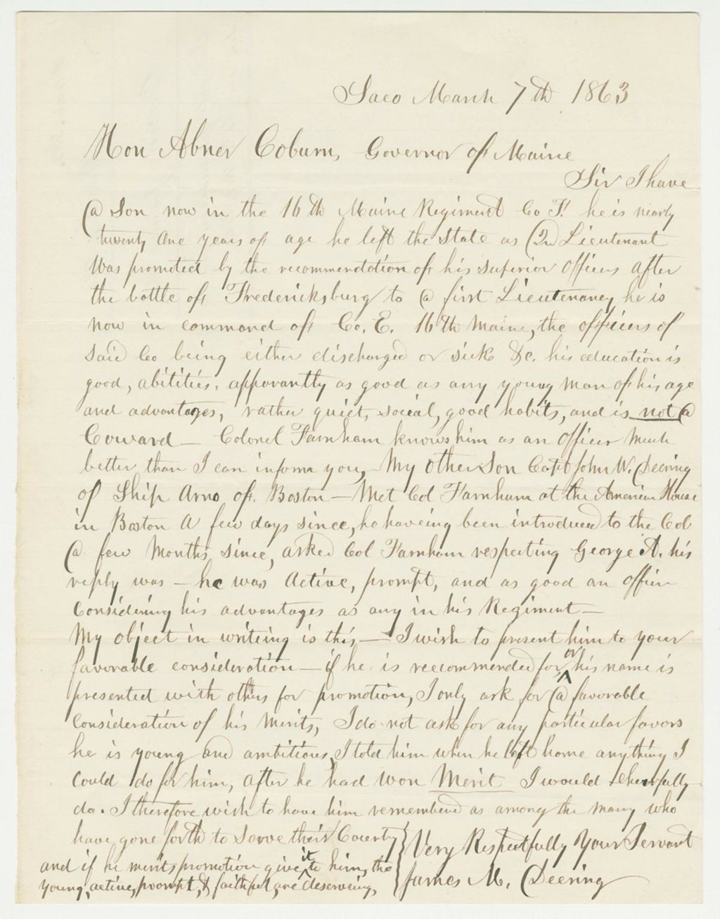 Miniature of James Deering solicits a promotion for his son George