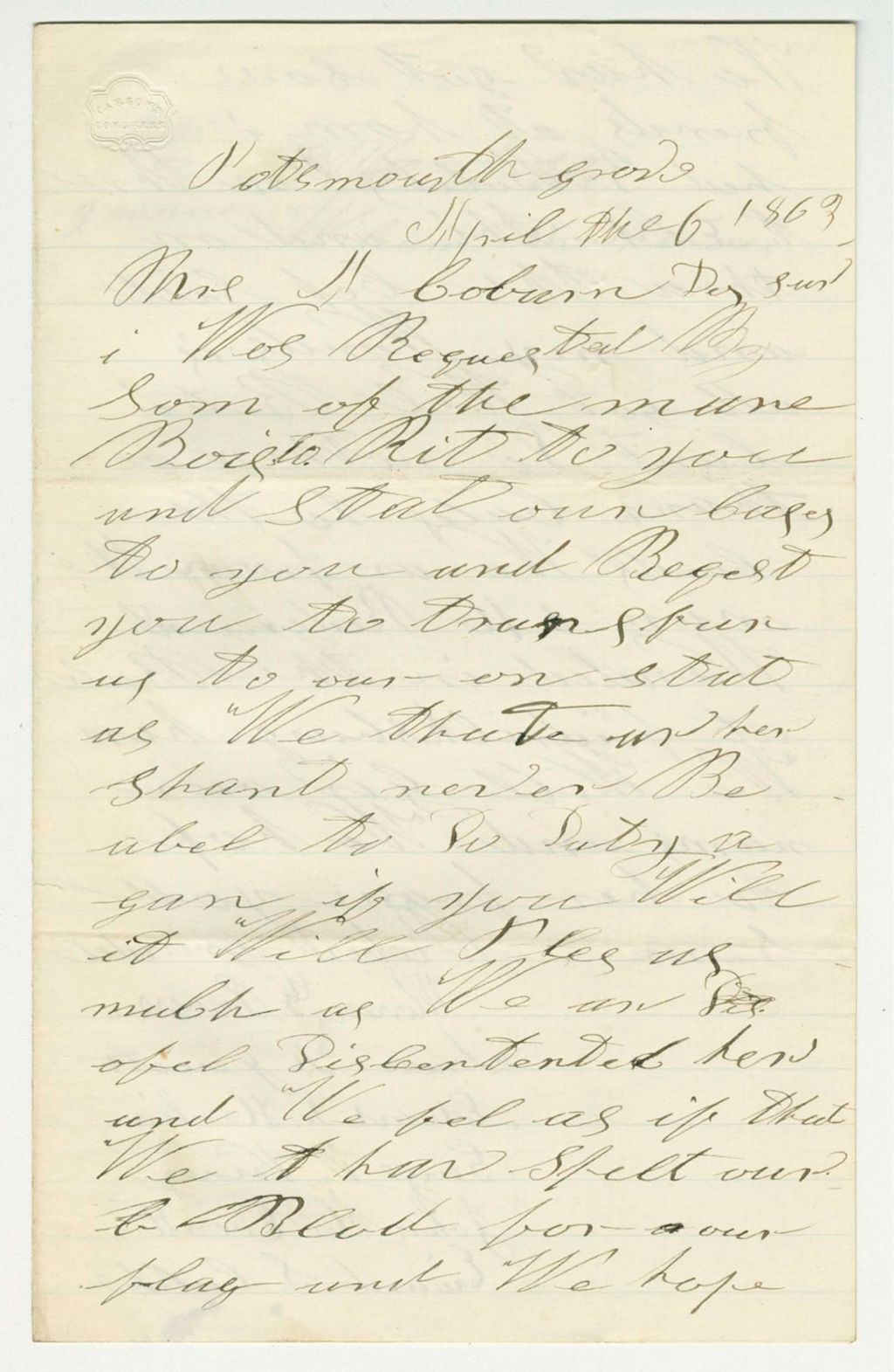 Miniature of Robert Grindel and others request transfer from Portsmouth Grove Hospital to one in Maine