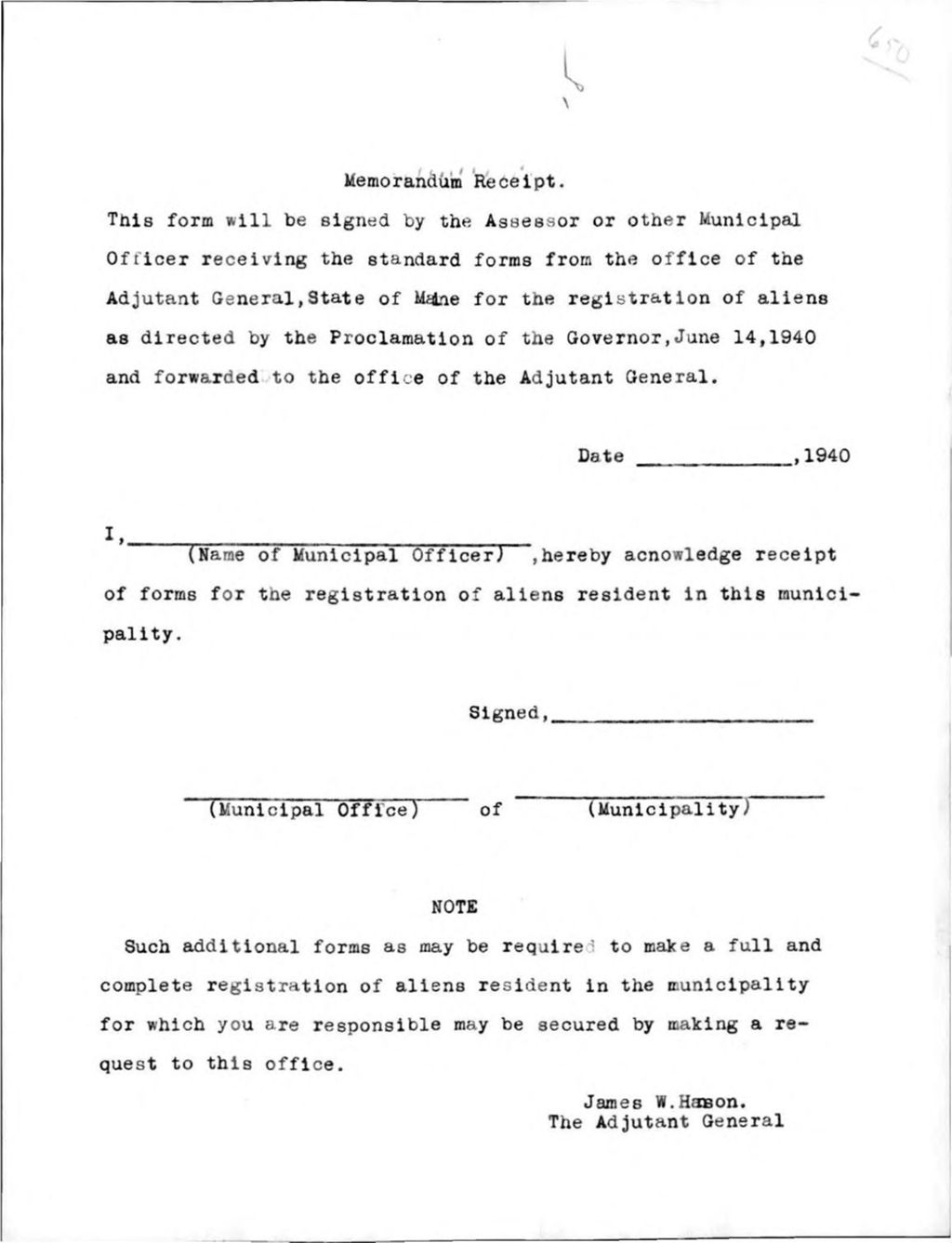 Miniature of Memorandum Receipt
