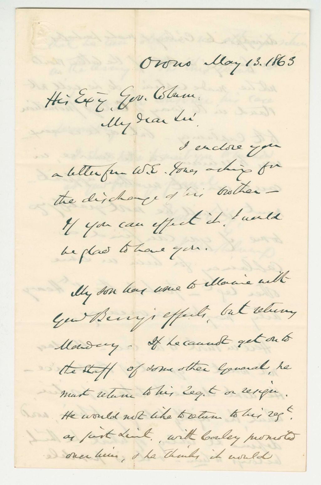Miniature of Israel Washburn, Jr. recommends his son for promotion