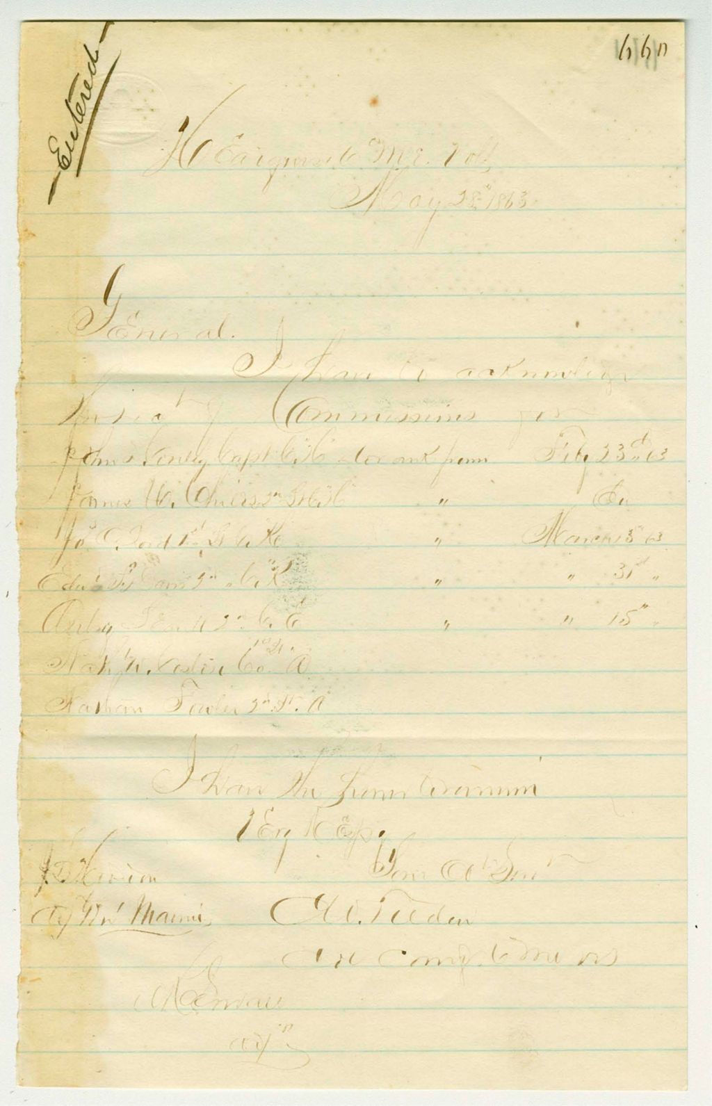 Miniature of Colonel Tilden acknowledges receipt of commissions