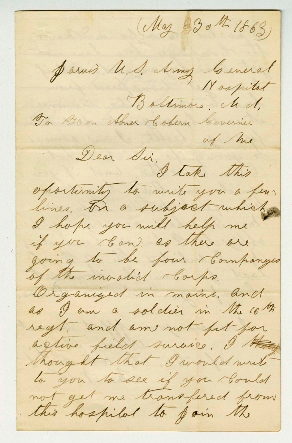 Miniature of Albion Bailey requests transfer to the Invalid Corps