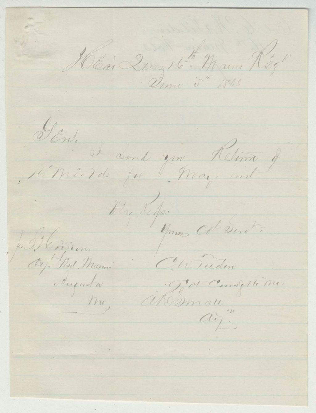 Miniature of Colonel Tilden sends the return for May