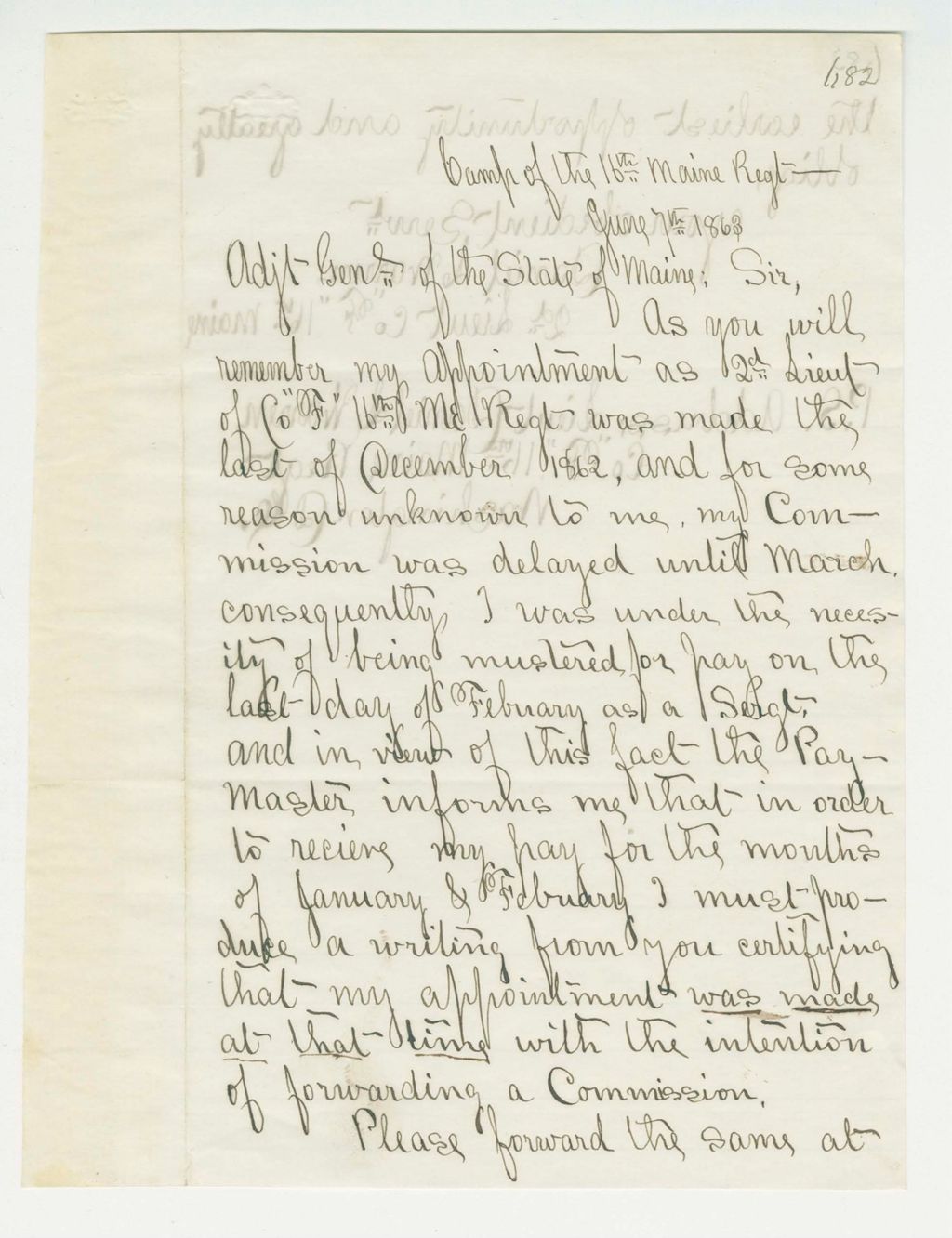 Miniature of Lieutenant Daniel Warren requests certification of his appointment date