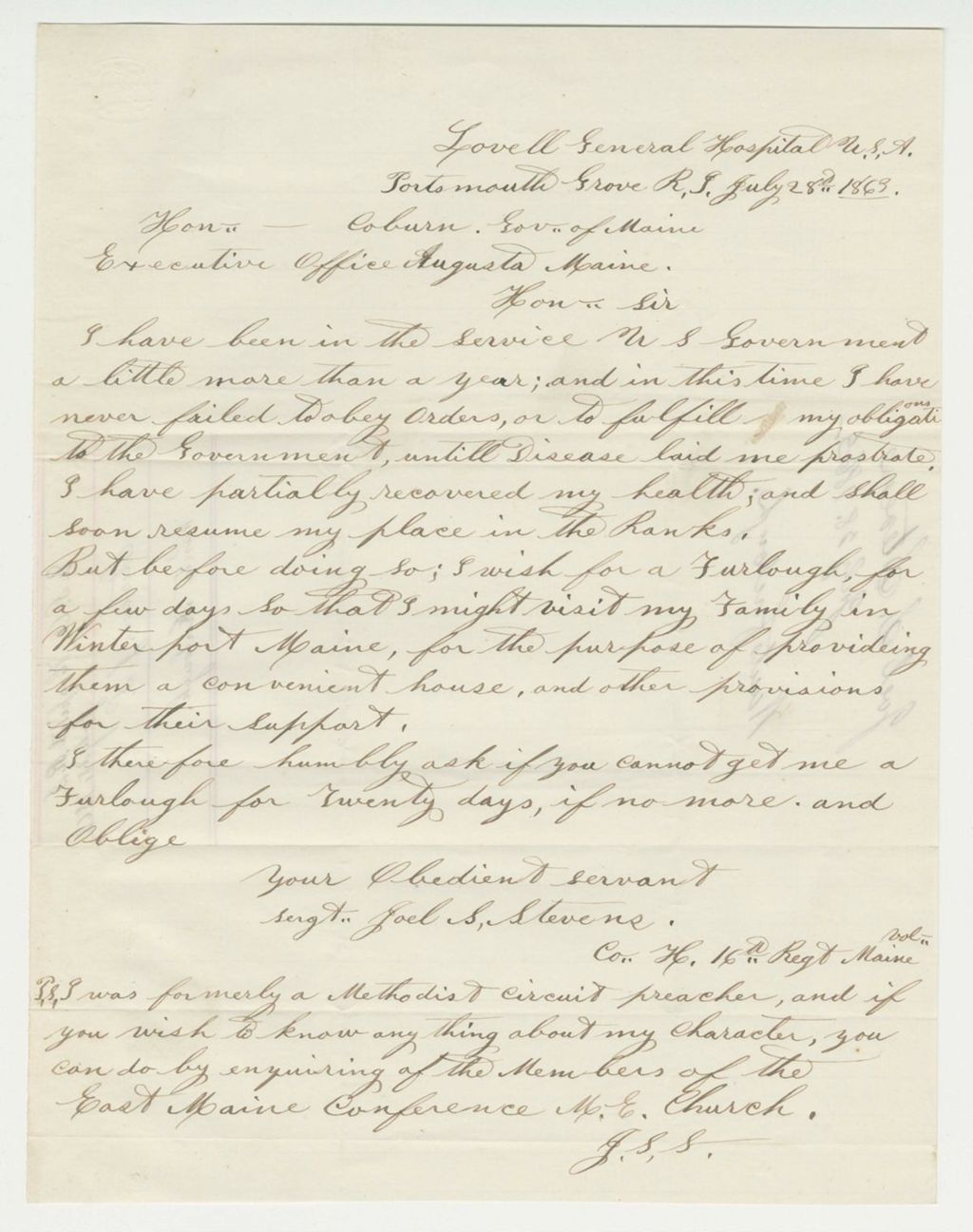 Miniature of Joel Stevens requests a furlough