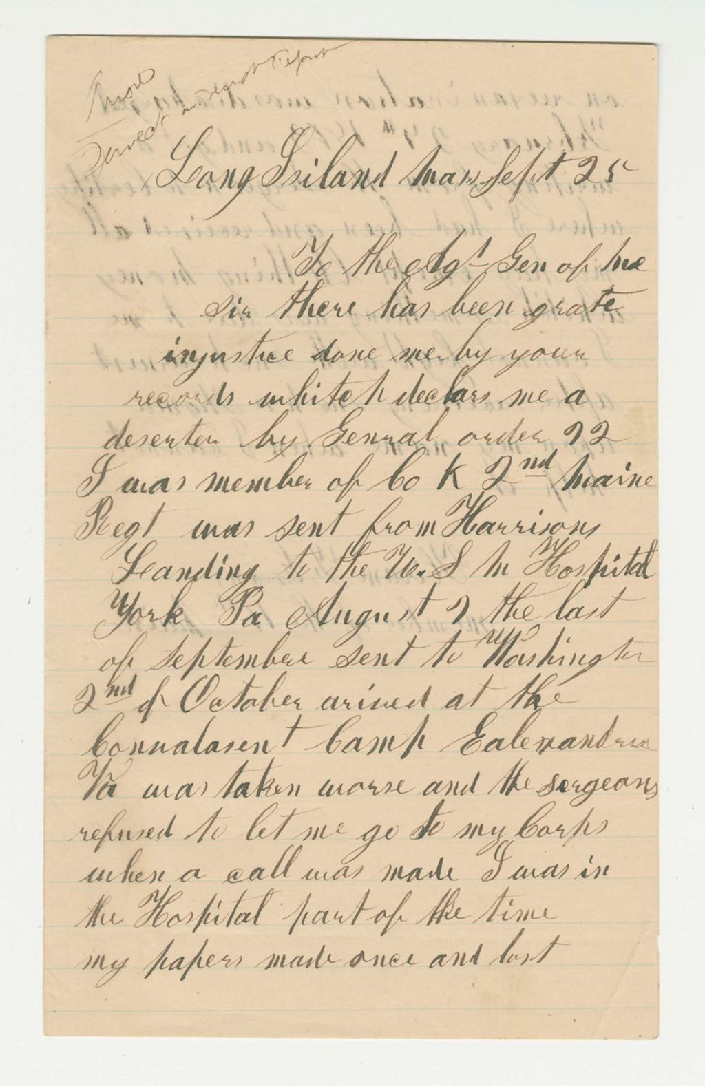 Miniature of Hiram F. Evans states he is not a deserter and requests correction to records