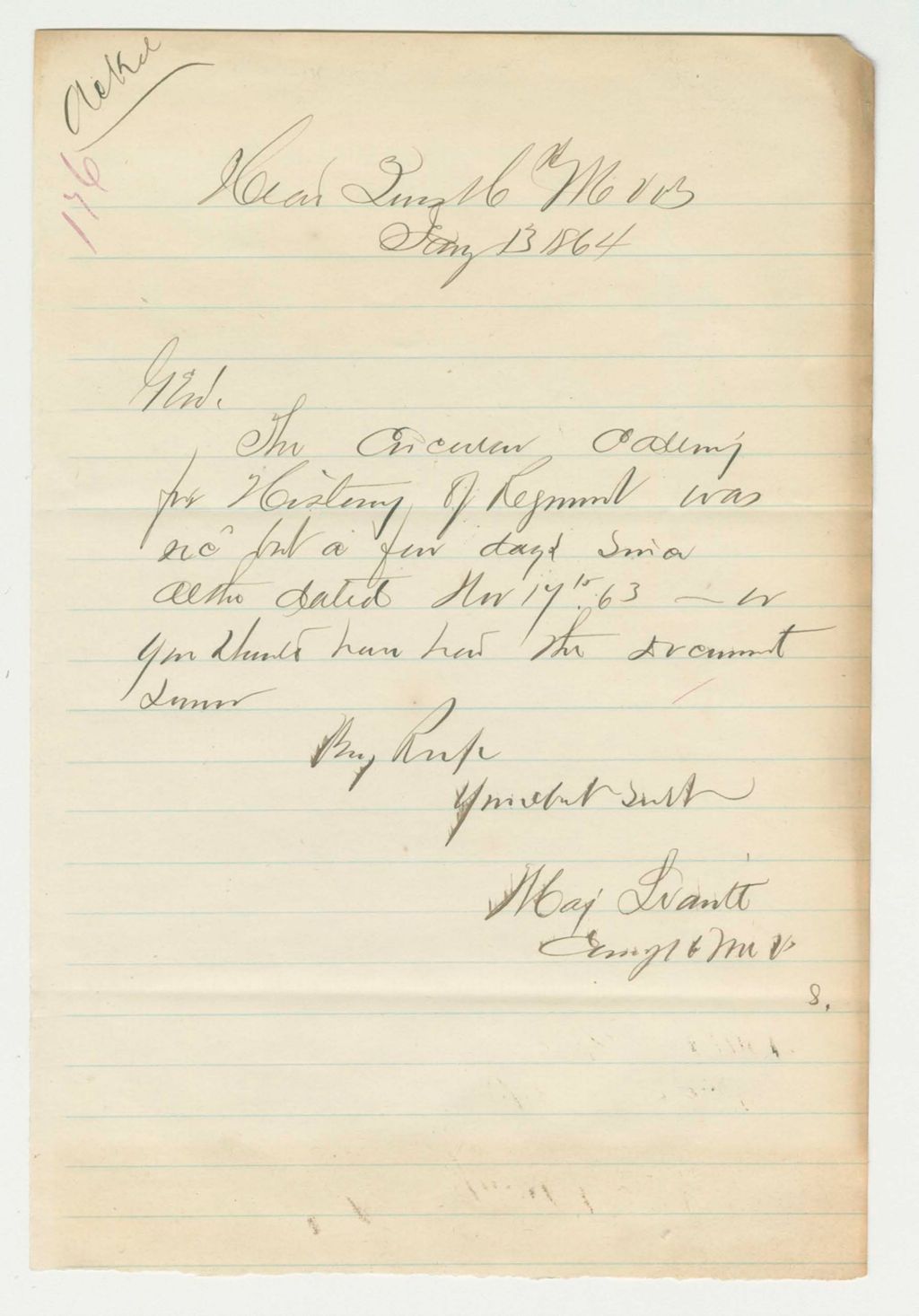 Miniature of Major Leavitt writes regarding the condensed history of the regiment