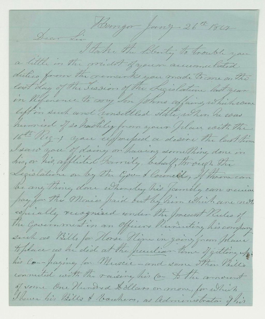 Miniature of John Ayer requests payments on behalf of his son John