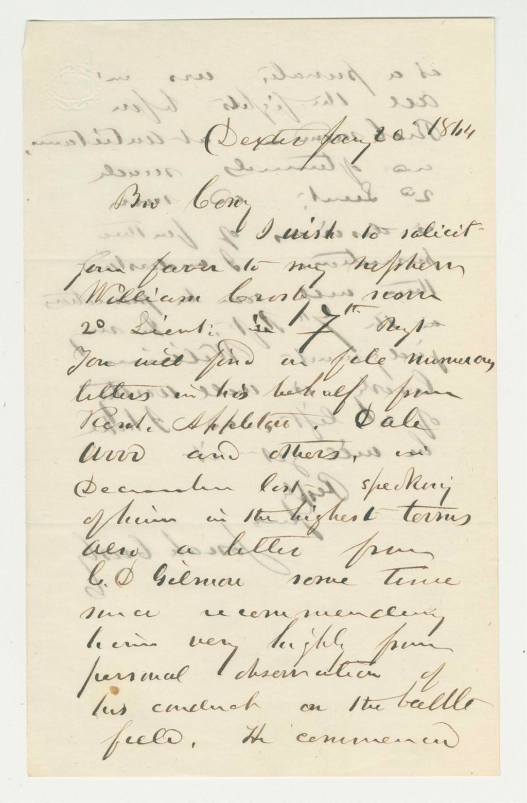 Miniature of Jonah Crosby requests a promotion for his nephew William Crosby