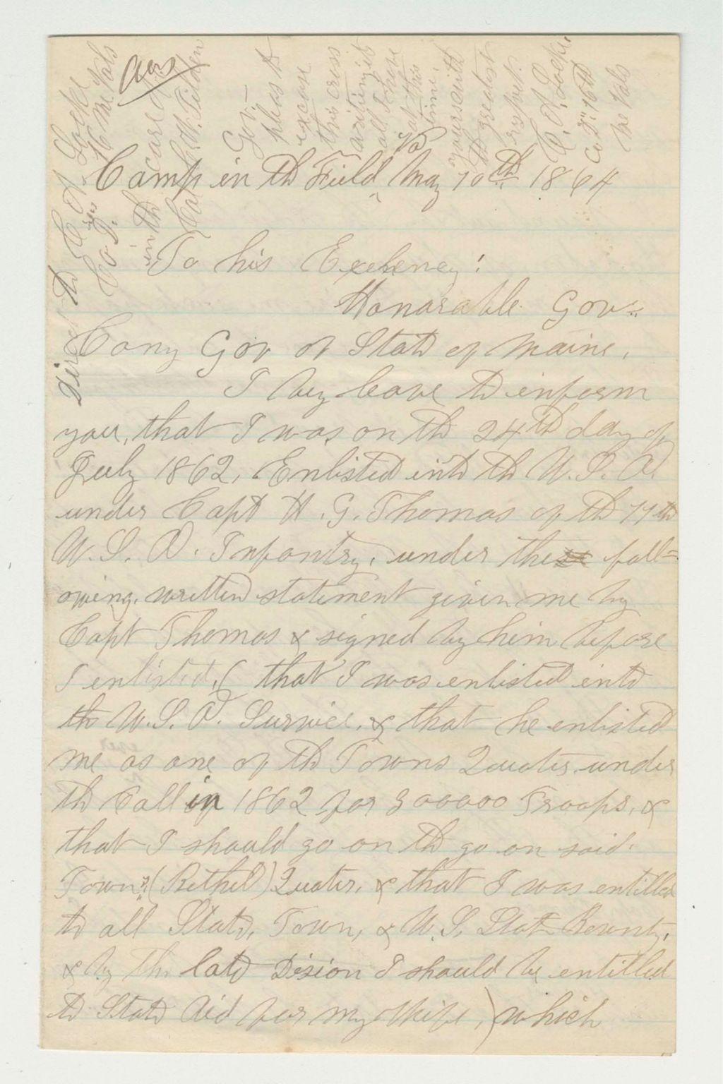 Miniature of C.A. Locke writes to Governor Cony saying he is not a deserter