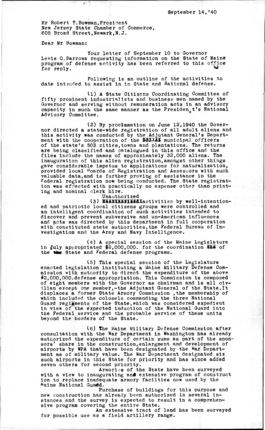 Miniature of Response to a letter send to the Gov. Lewis O. Barrows from Mr. R