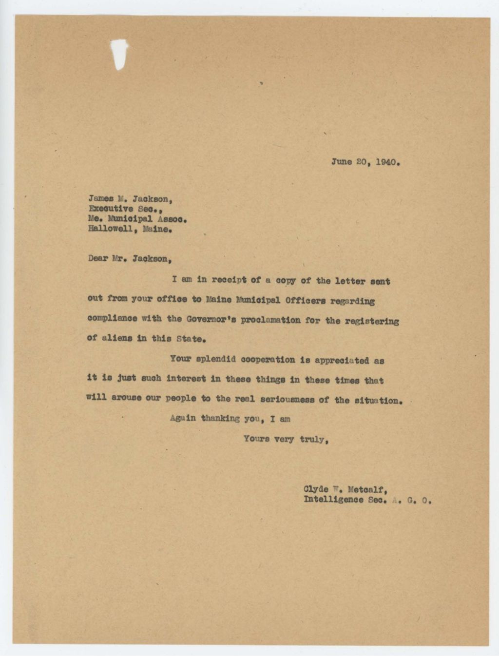 Miniature of Response to James M. Jackson Executive Sec. Me. Municipal Assoc