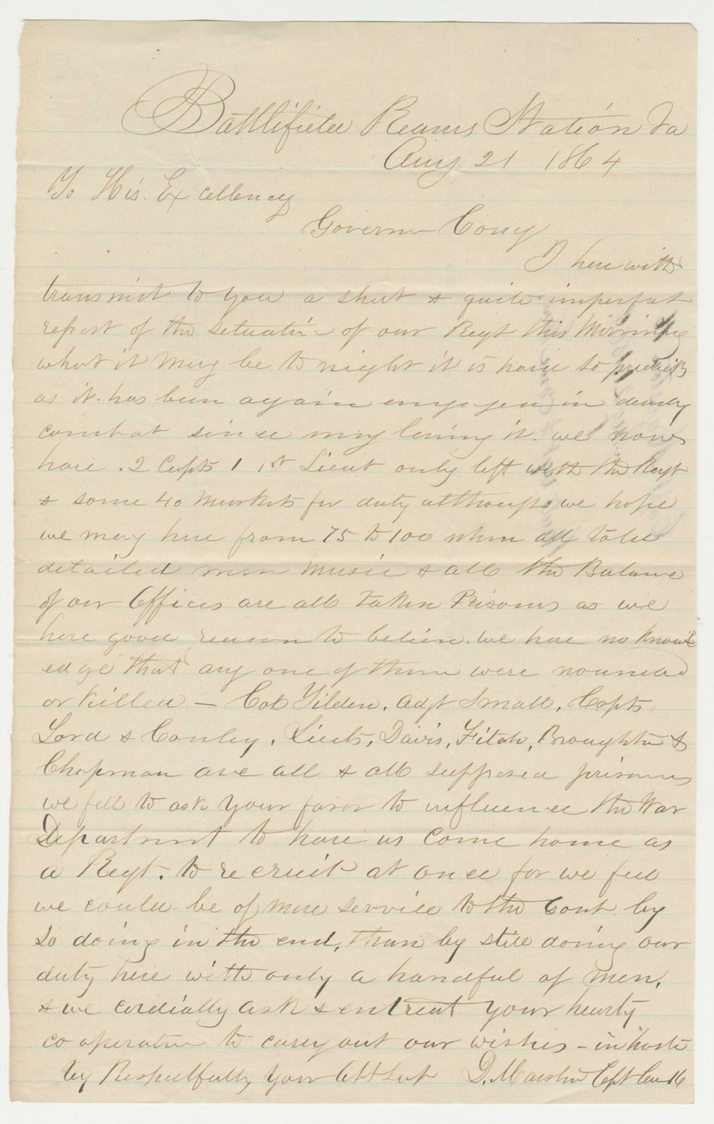 Miniature of Captain Daniel Marston reports that all the officers of the regiment have been taken prisoner