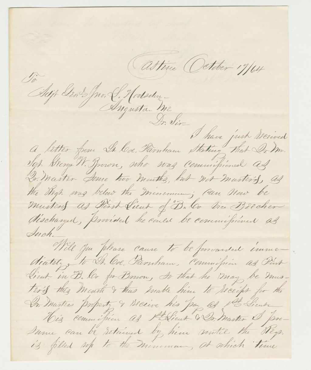 Miniature of Colonel Tilden recommends George W. Brown for promotion