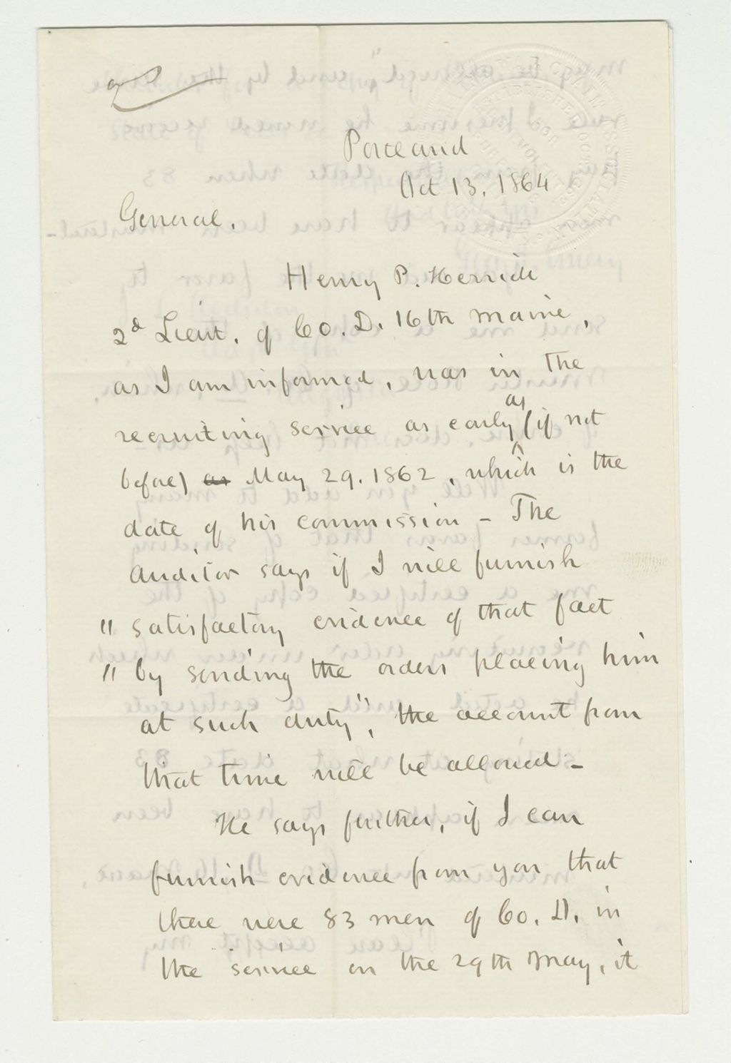 Miniature of George F. Emery requests enlistment information about Henry P. Herrick