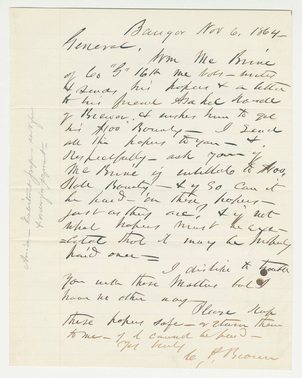 Miniature of Charles P. Brown inquires about bounty for William McBrine