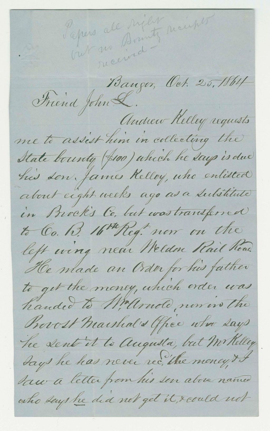 Miniature of George Snow requests bounty payment on behalf of Andrew and James Kelley