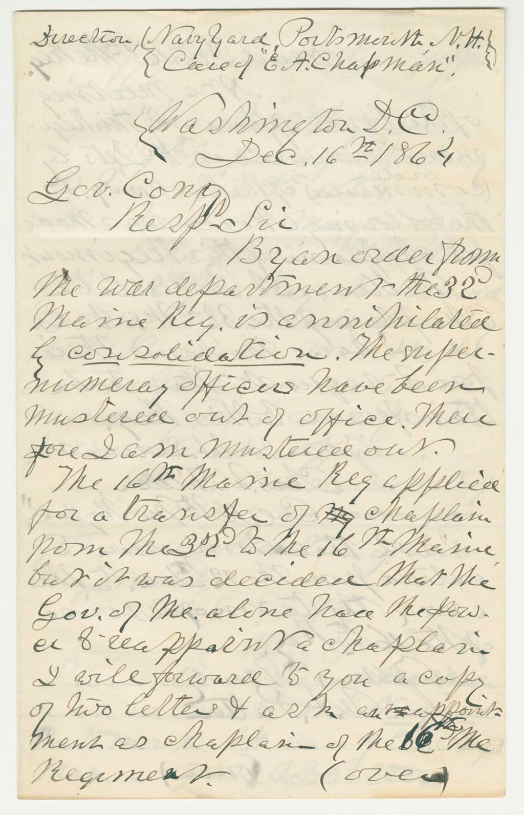 Miniature of Colonel Tilden and others recommend William Patten for chaplain