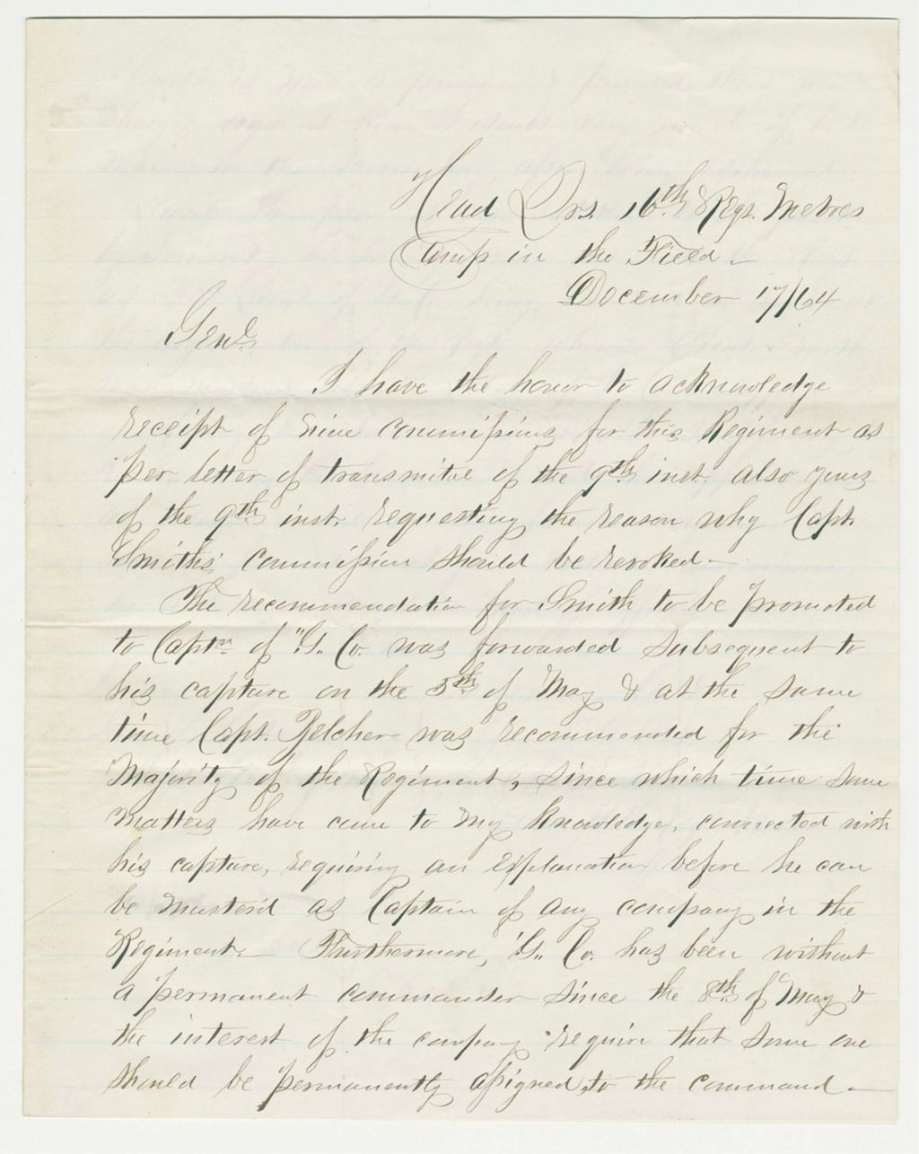 Miniature of Colonel Tilden acknowledges receipt of commissions