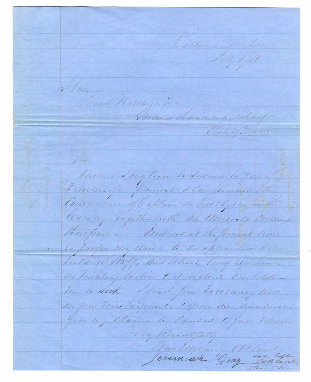 Miniature of Captain Jeremiah Gray requests a promotion