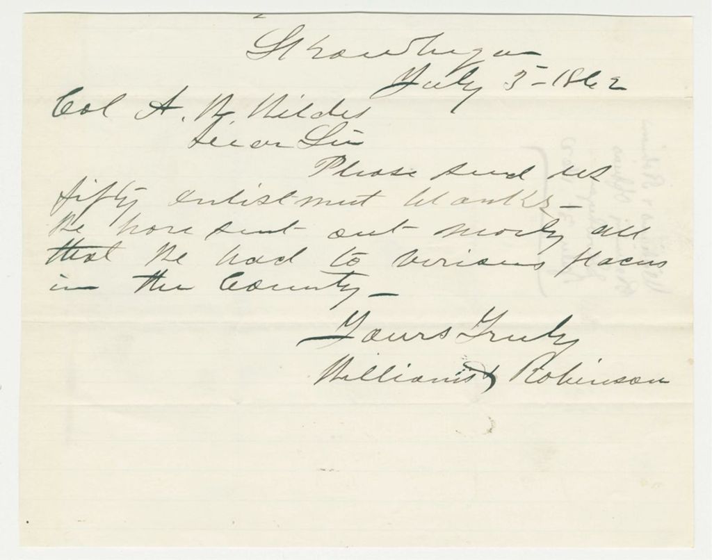 Miniature of Recruiting officers Williams and Robinson request enlistment blanks