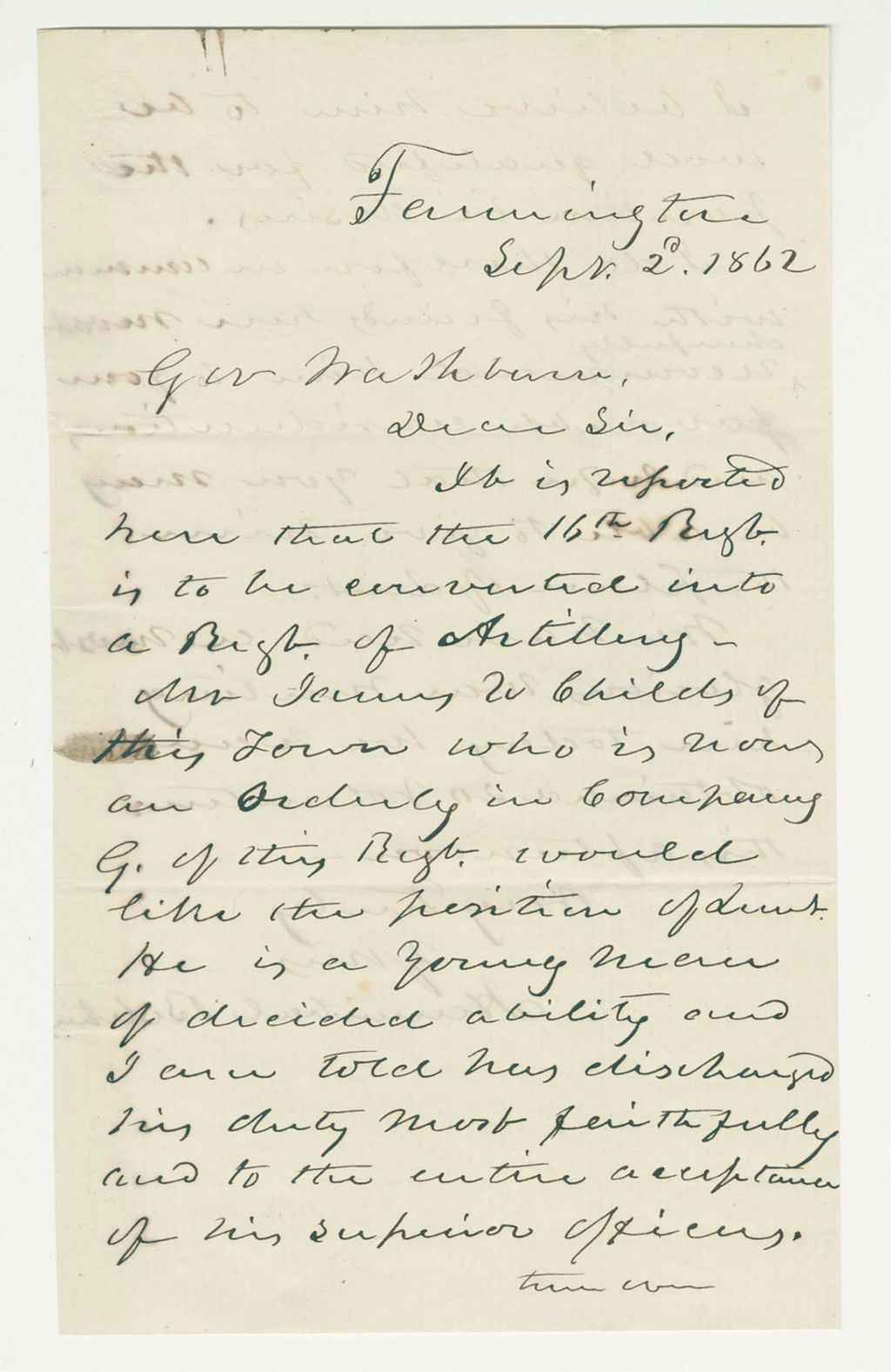 Miniature of Hannibal Belcher recommends James U. Childes for position
