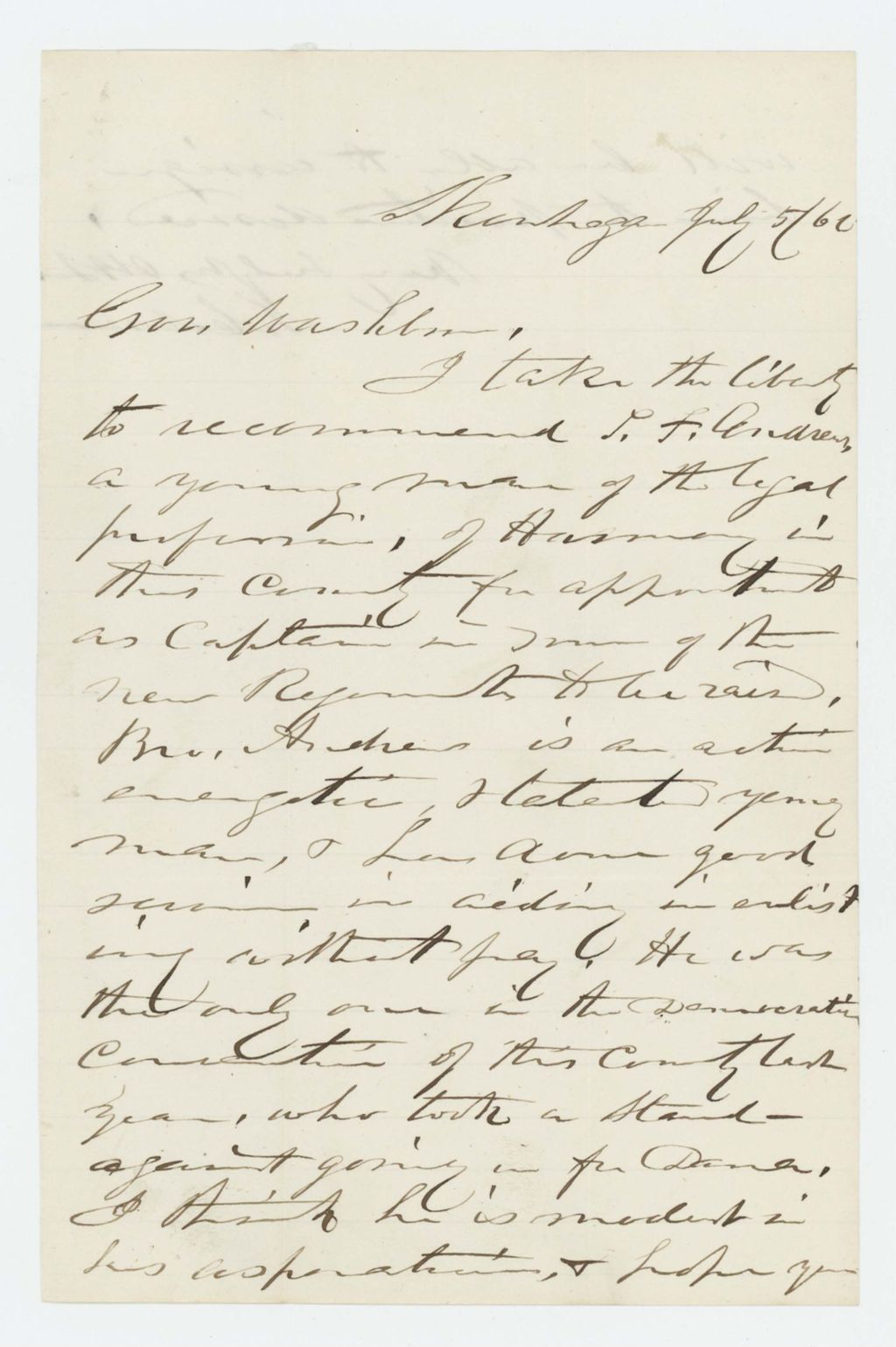 Miniature of S. Coburn recommends Mr. Andrews for a position as Captain