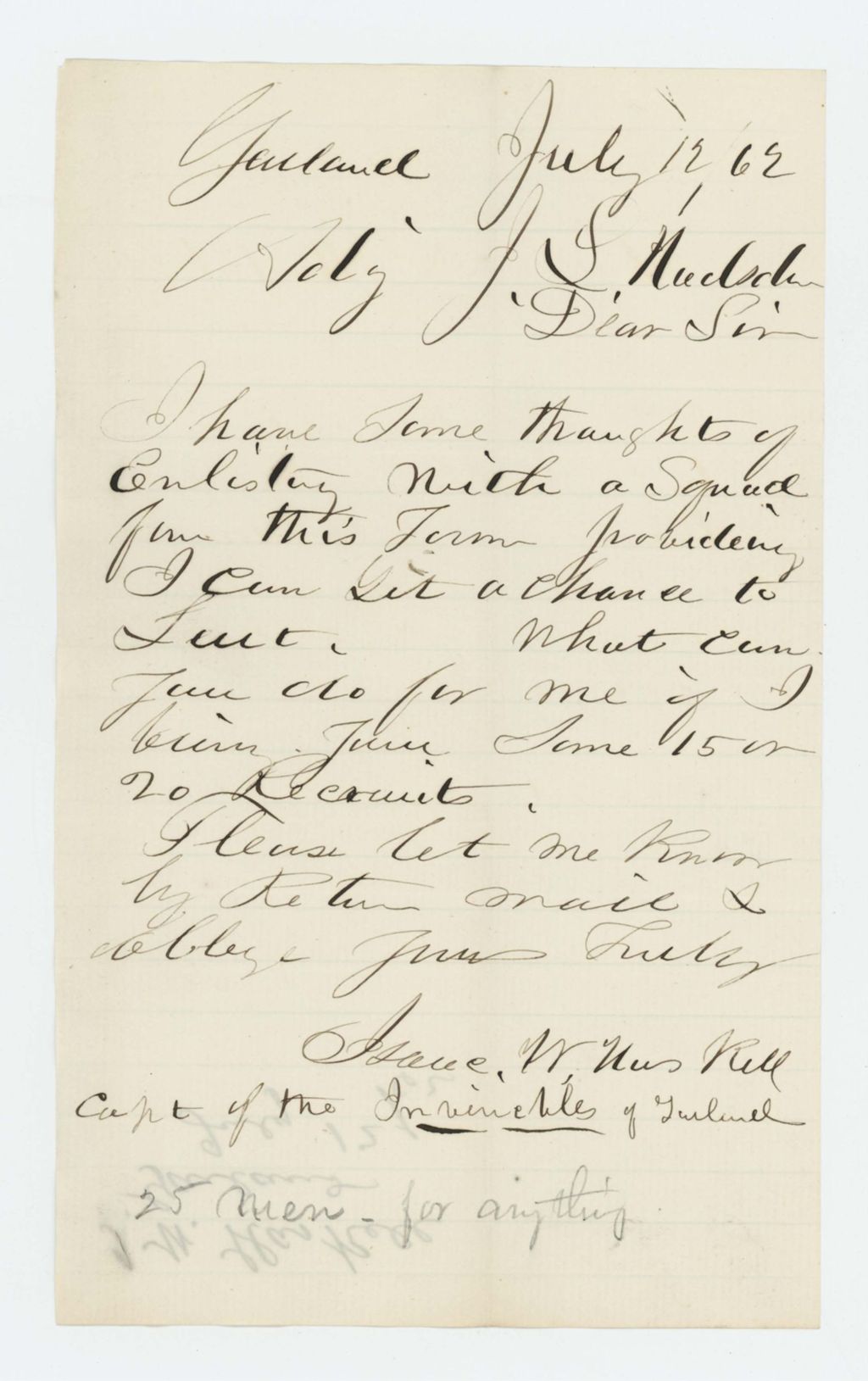 Miniature of Isaac W. Haskell of Garland requests a commission in exchange for providing recruits