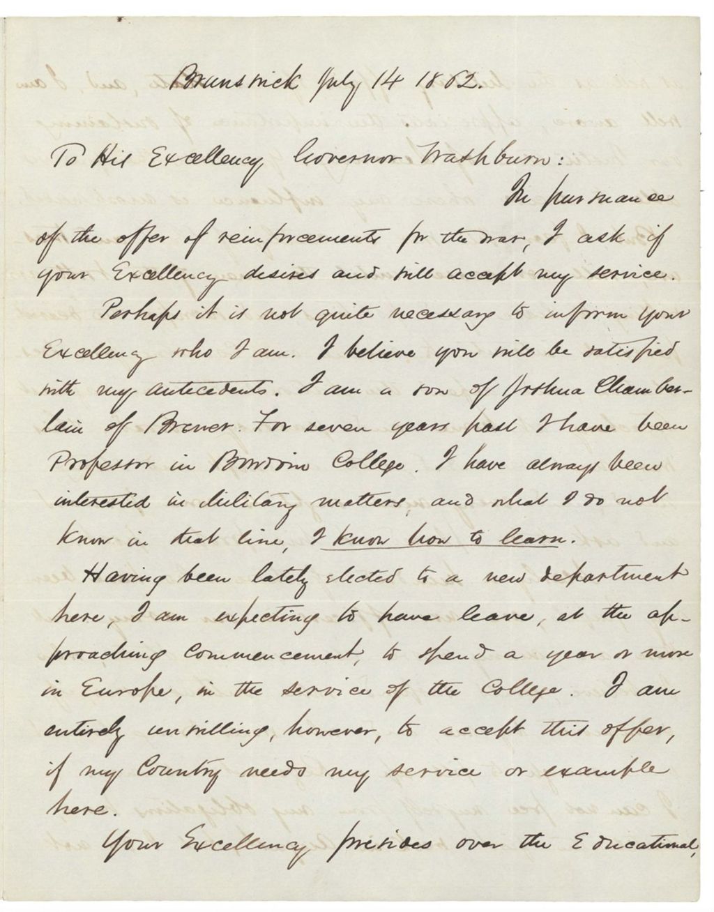 Miniature of Joshua Chamberlain's application for commission