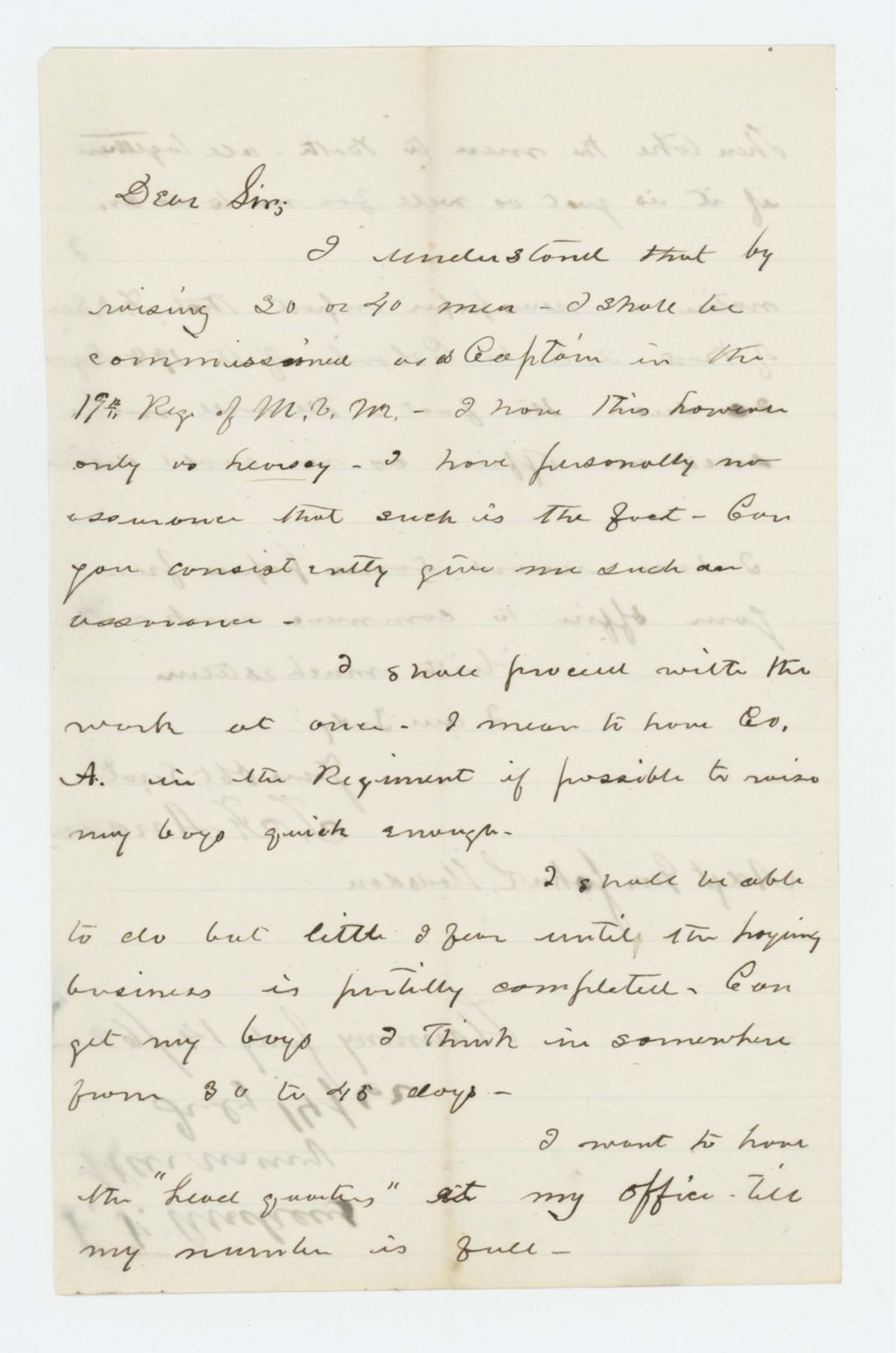 Miniature of T.F. Andrews writes John Hodsdon regarding recruitments
