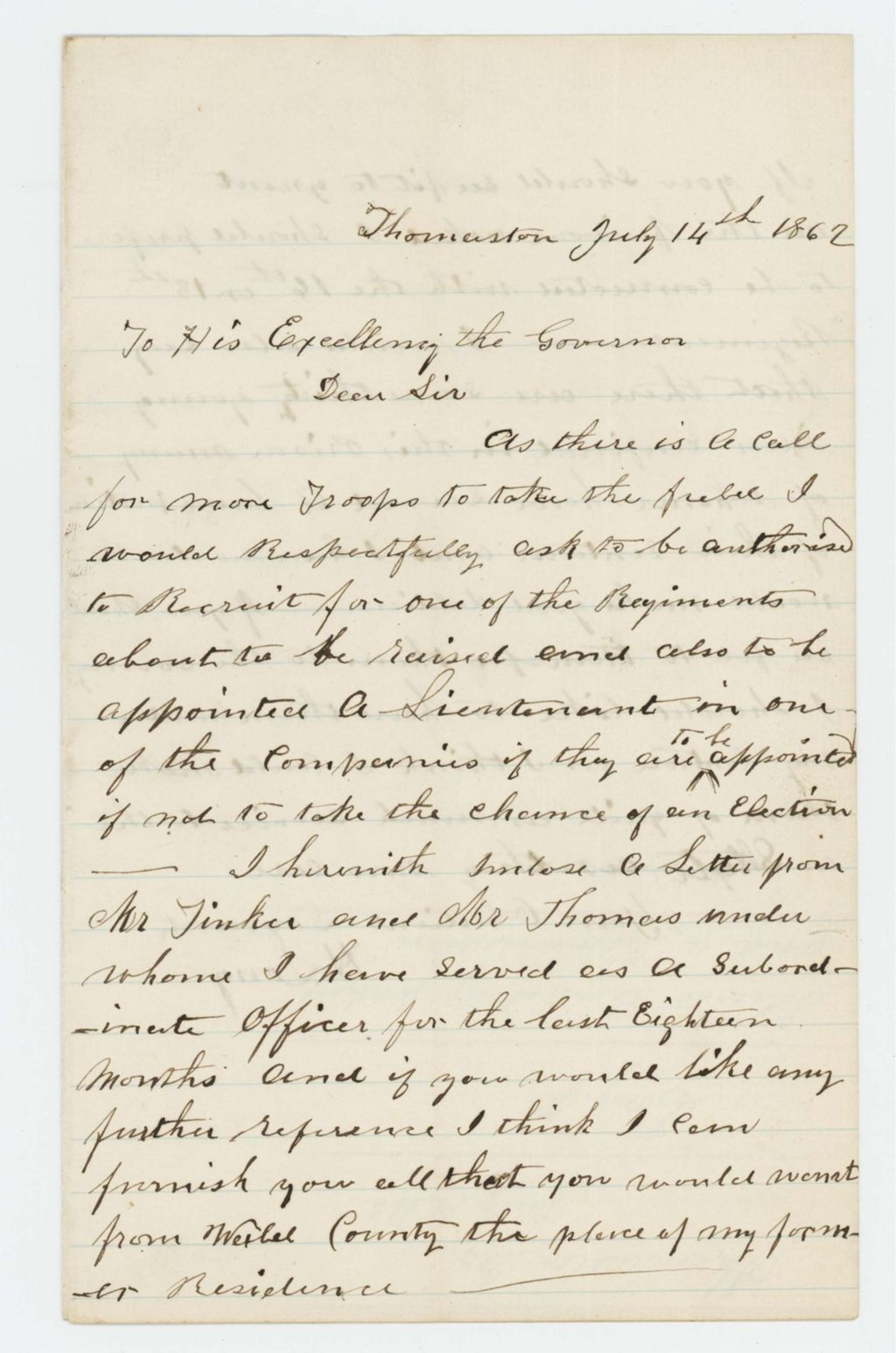 Miniature of H. Long requests recruiting papers and a commission