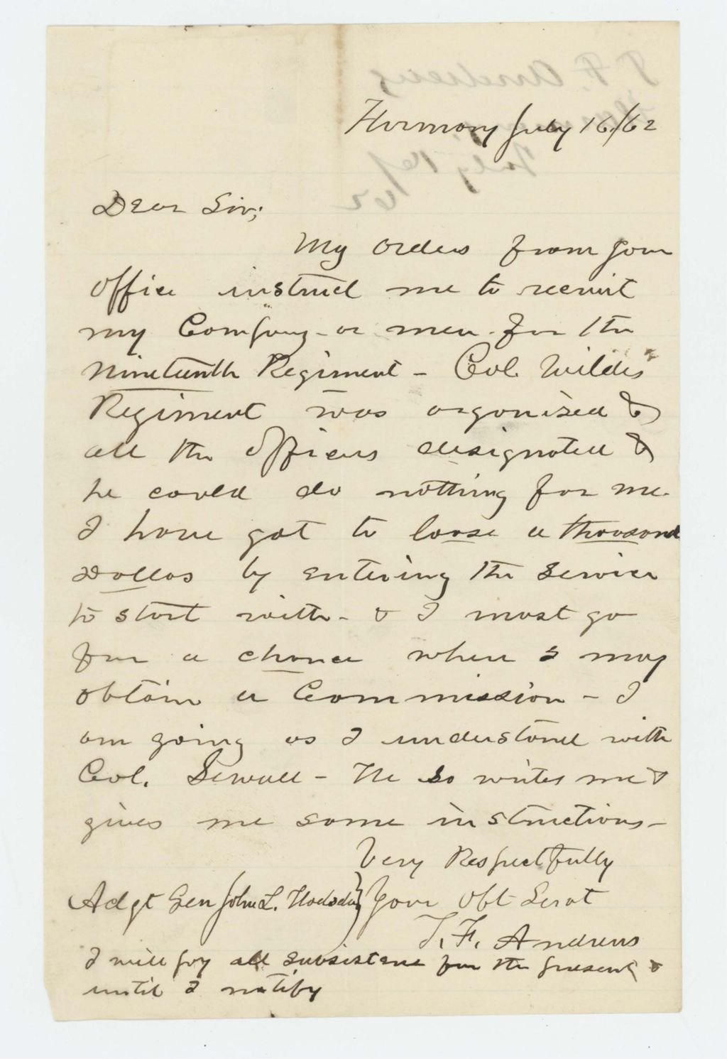 Miniature of Timothy F. Andrews requests a commission