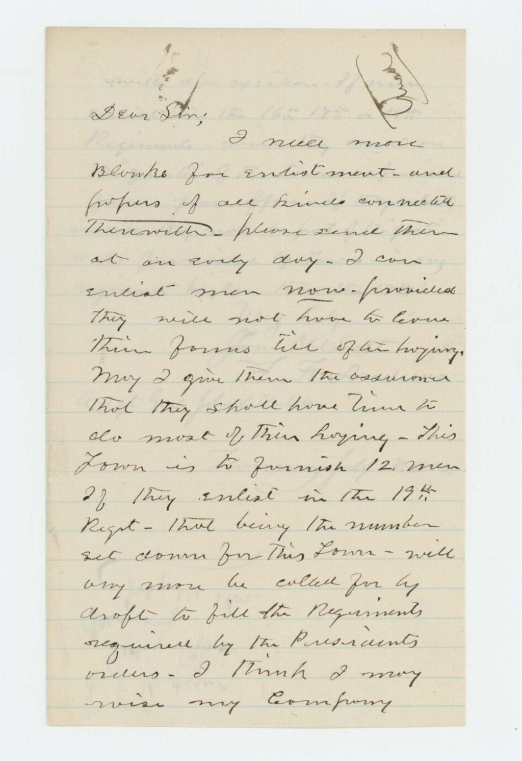 Miniature of Timothy F. Andrews requests enlistment blanks