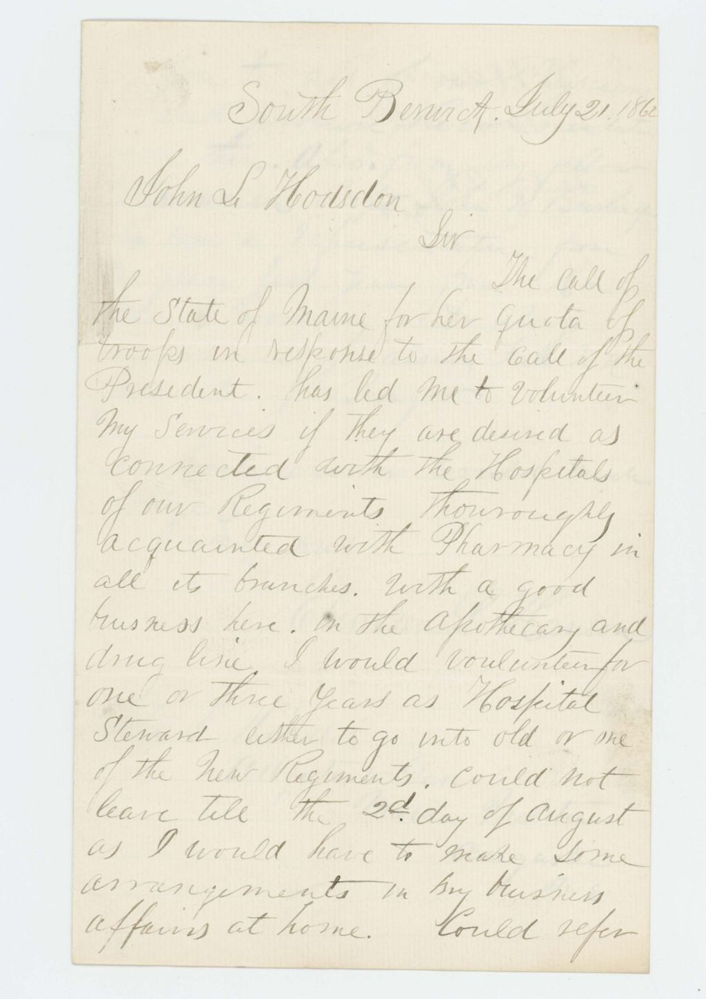 Miniature of Ebenezer Hanson offers his services as apothecary or hospital steward
