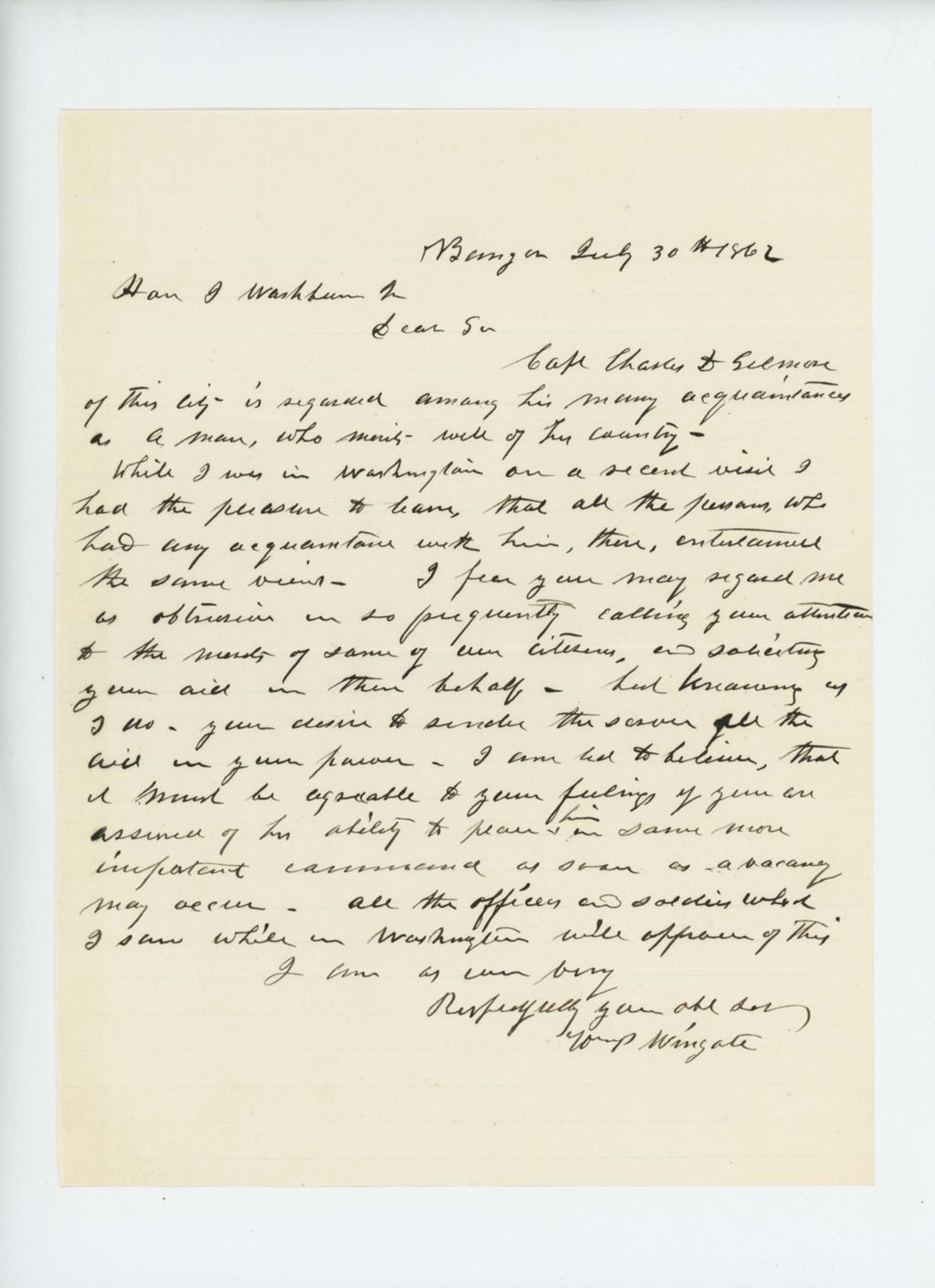Miniature of Mr. Wingate recommends Charles Gilmore for promotion