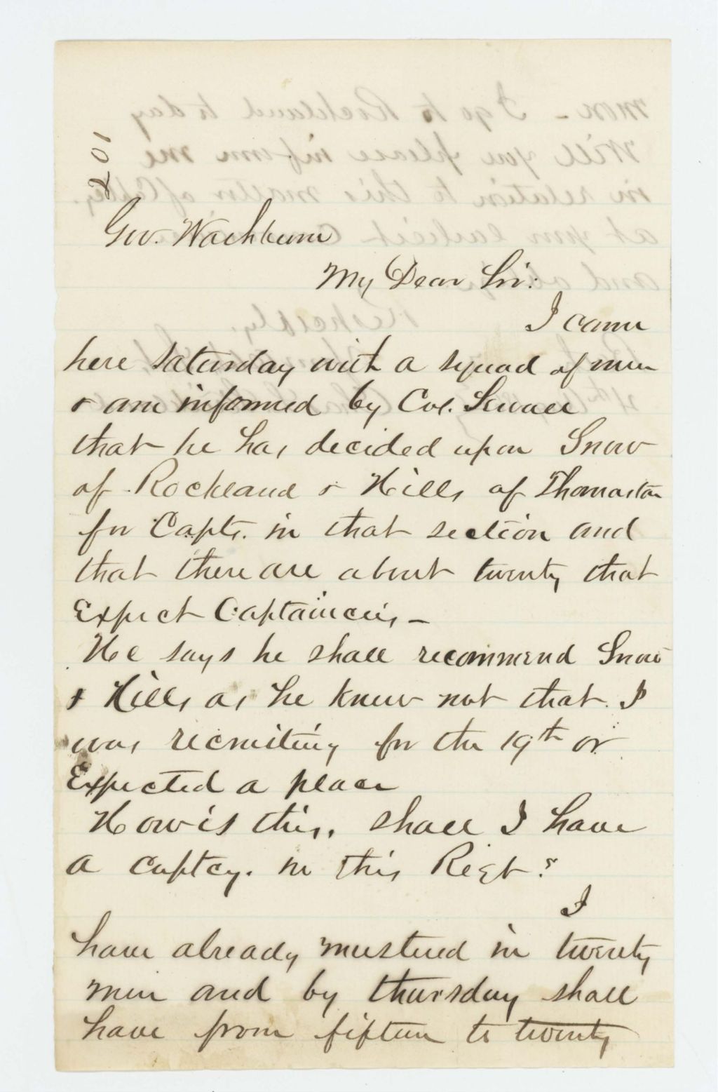 Miniature of Charles Strickland inquires about appointment as Captain