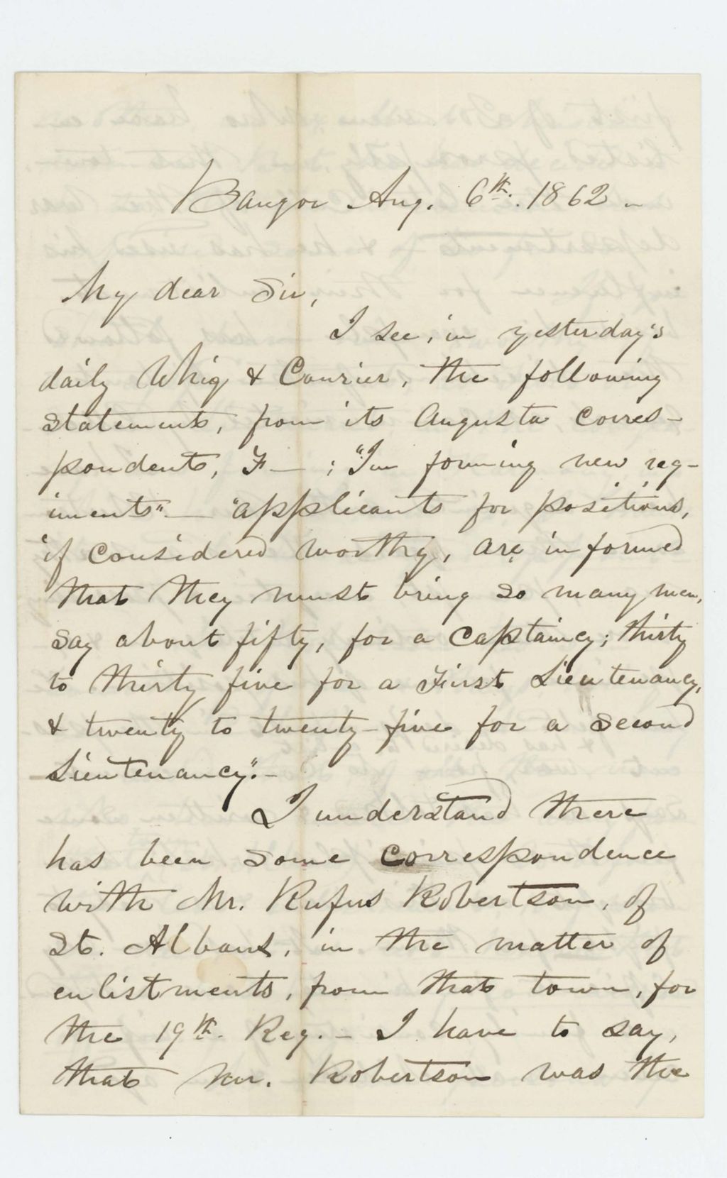 Miniature of Daniel Sewall recommends Rufus Robertson for a position