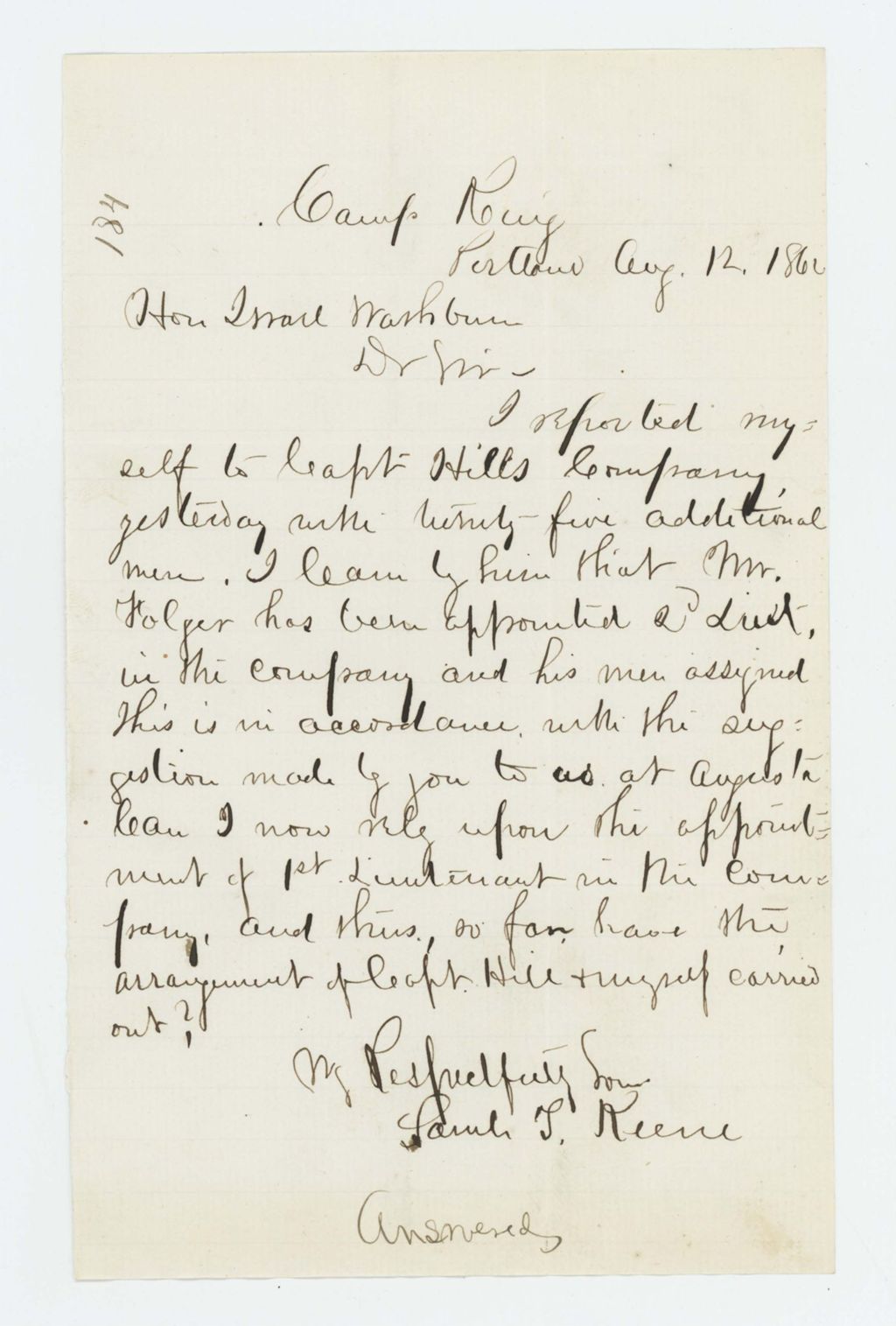 Miniature of Samuel Keene requests appointment in Captain Hill's company