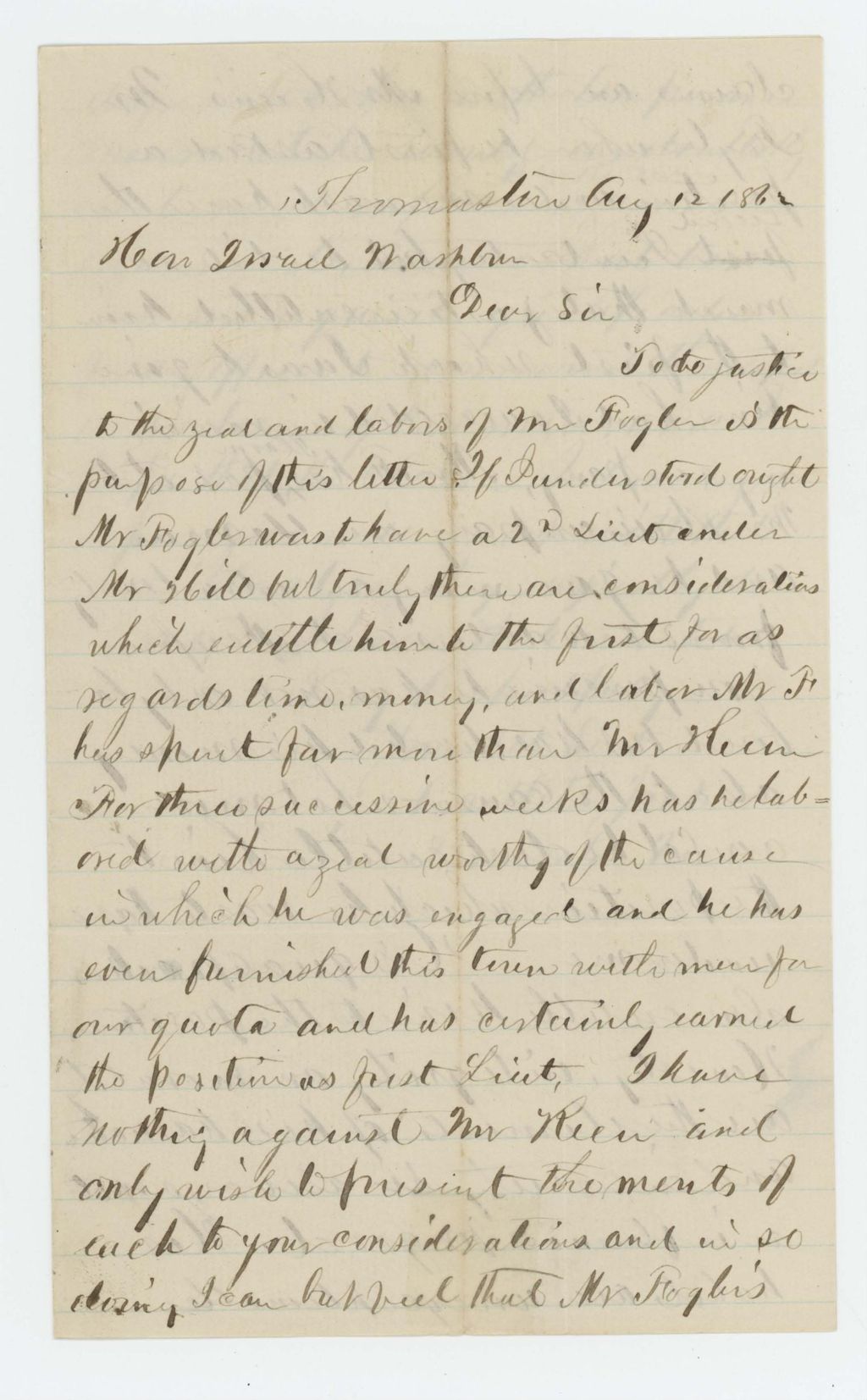 Miniature of Bartlett Jackson recommends Mr. Fogler for lieutenant
