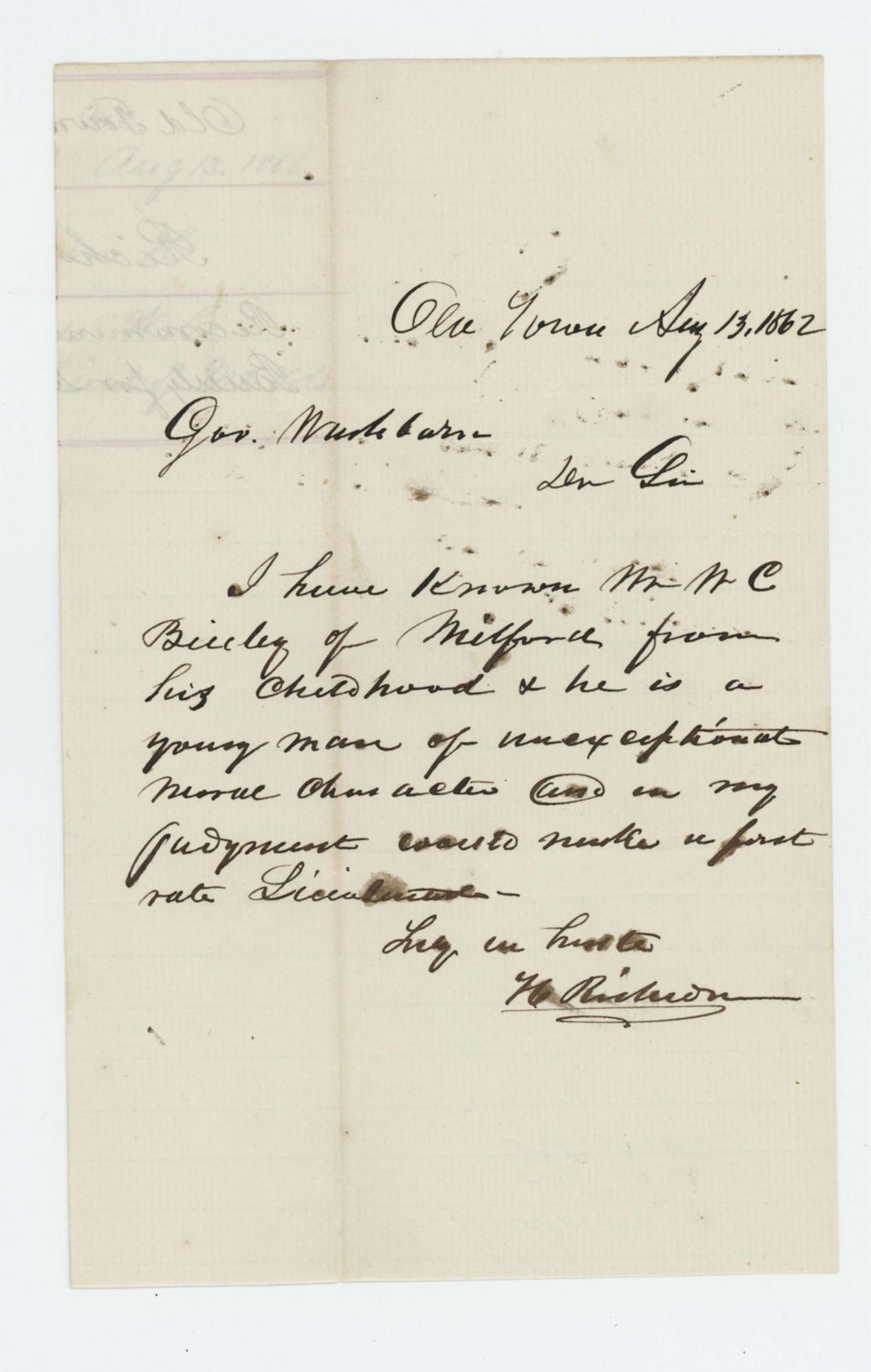 Miniature of H. Richson of Old Town recommends W.C. Brierly for lieutenant
