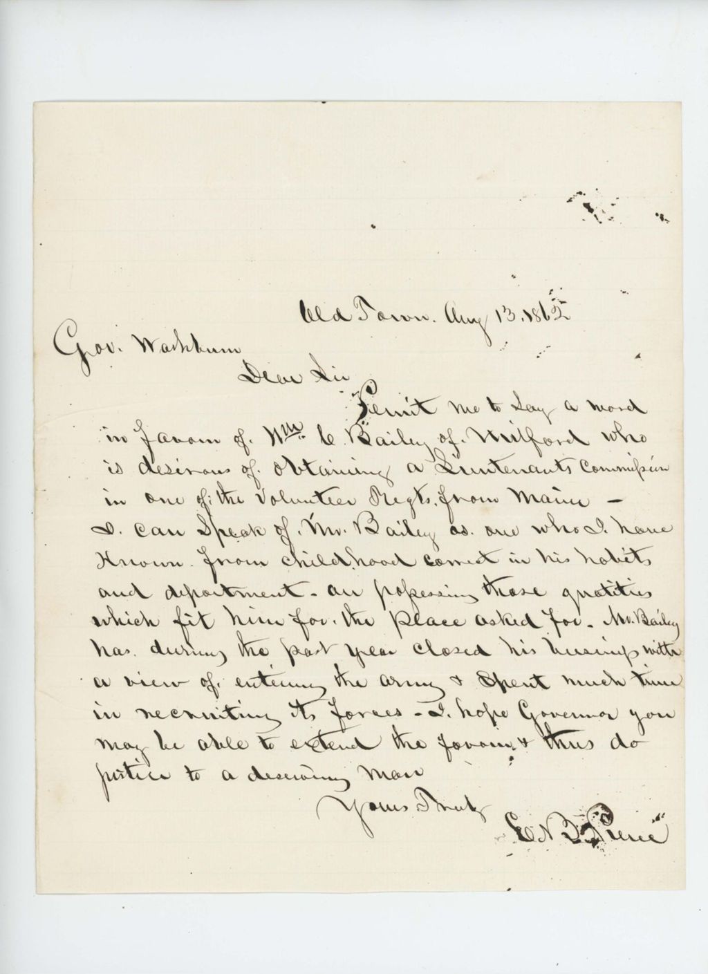 Miniature of E. Pierce recommends William Bailey of Milford