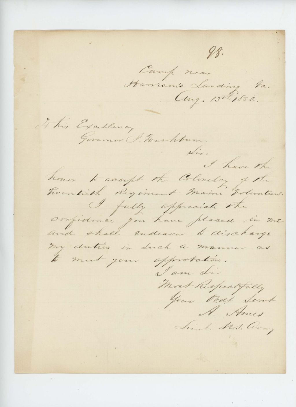 Miniature of Lieutenant Adelbert Ames accepts position as Colonel